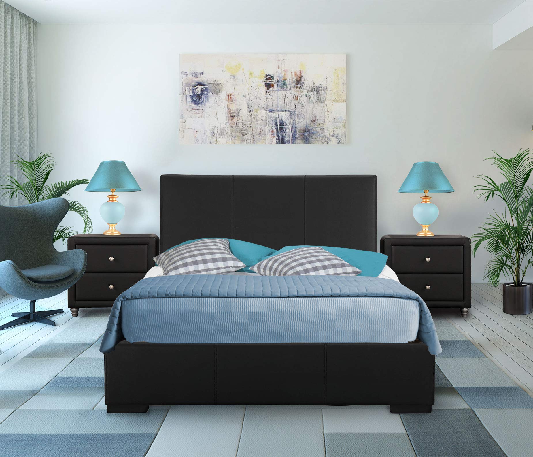Camden Isle Upholstered Platform Bed Frame - Queen Size, Black | Low-Profile Design with Full Slat Support for Bedroom