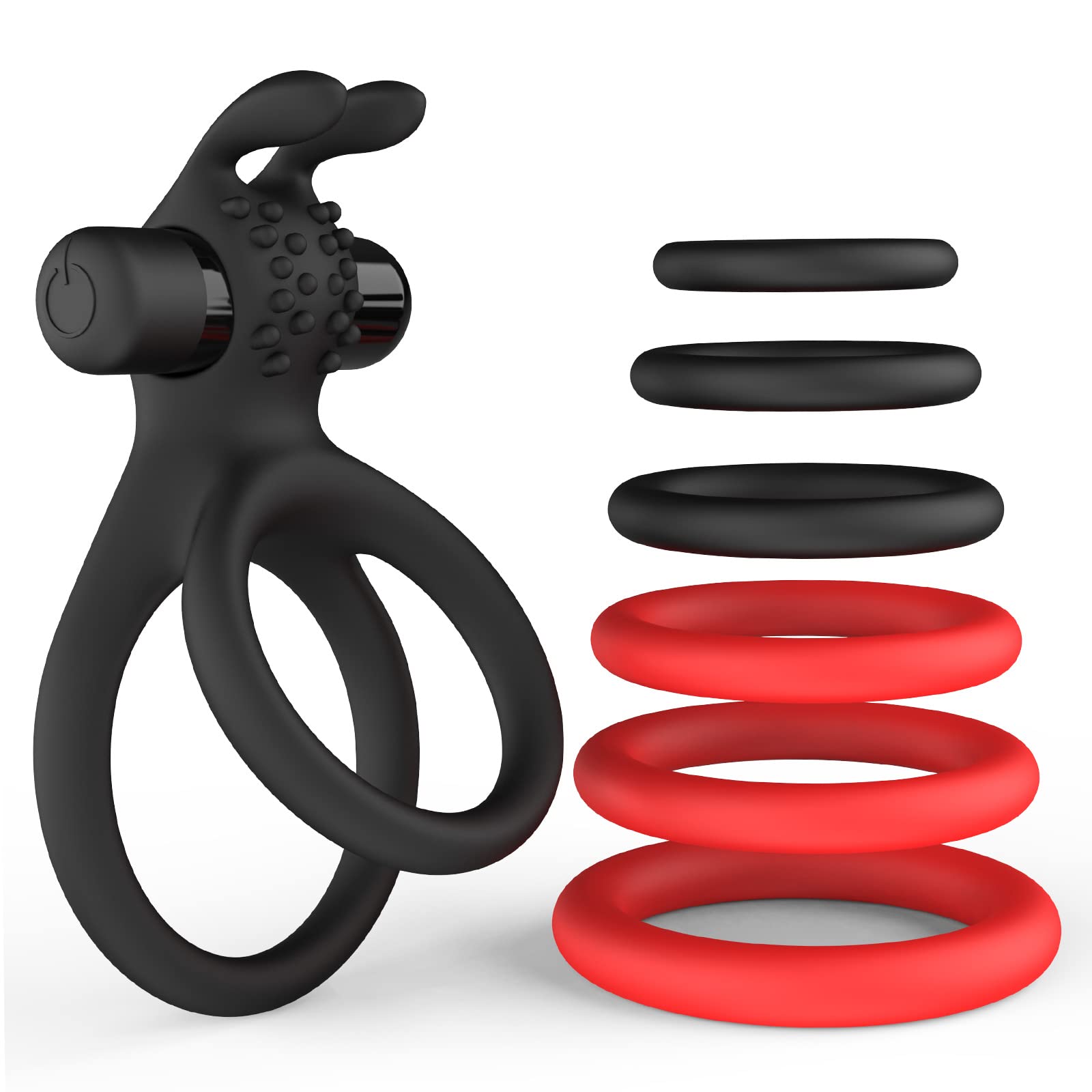 Kismloit Dual Vibrating Cock Ring - 7 Sizes Silicone Penis Ring & Bullet Vibrator for Men - Enhances Erection Strength & Duration - Couples Sex Toy for Men & Women - Perfect for Spicing Up Intimate Moments & Bedroom Play