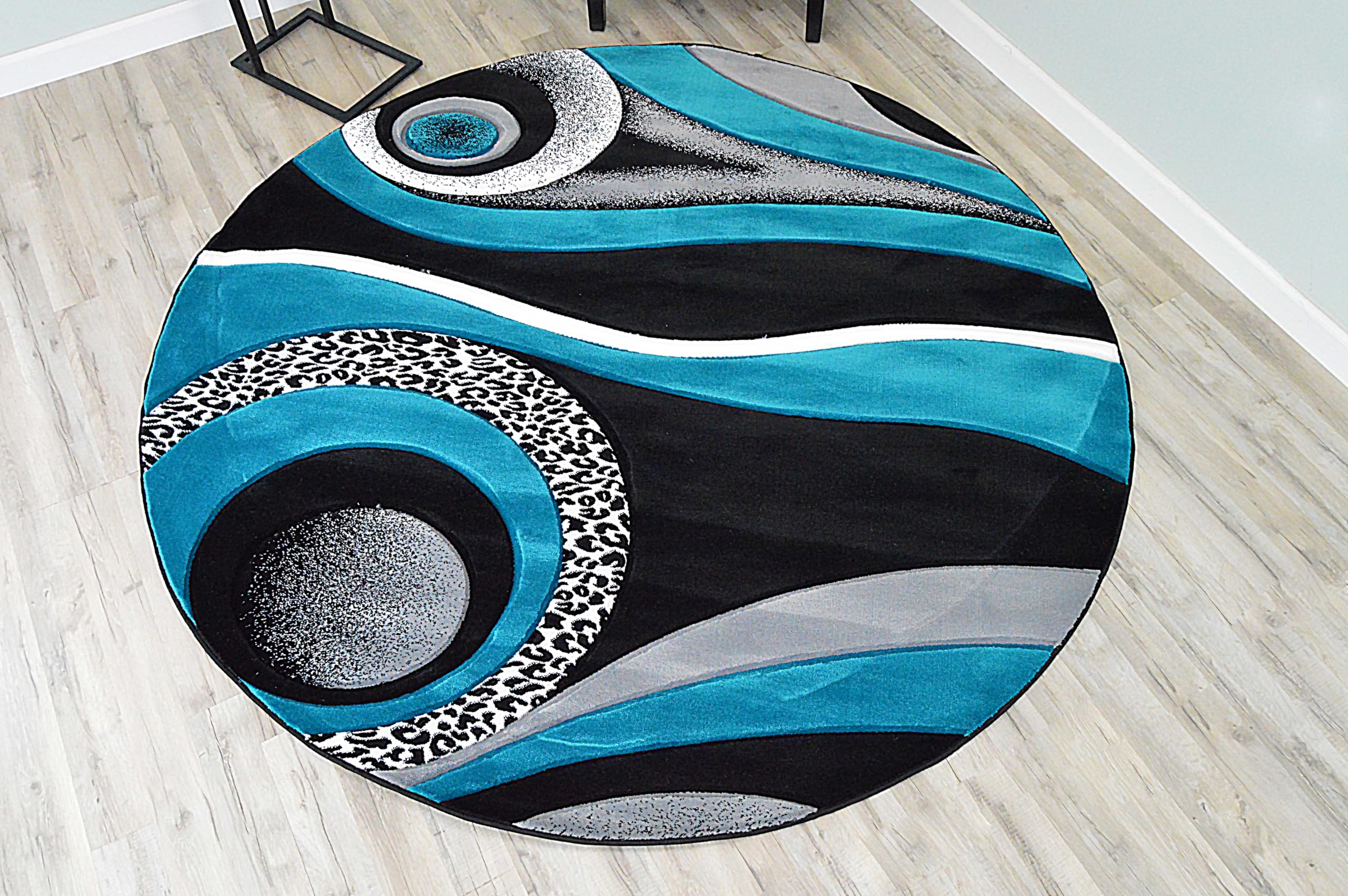 Abstract Modern Area Rug 8x10 ft - Contemporary Large Premium Thick Carpet in Turquoise (1504) - Perfect for Living Room, Bedroom & Home Decor