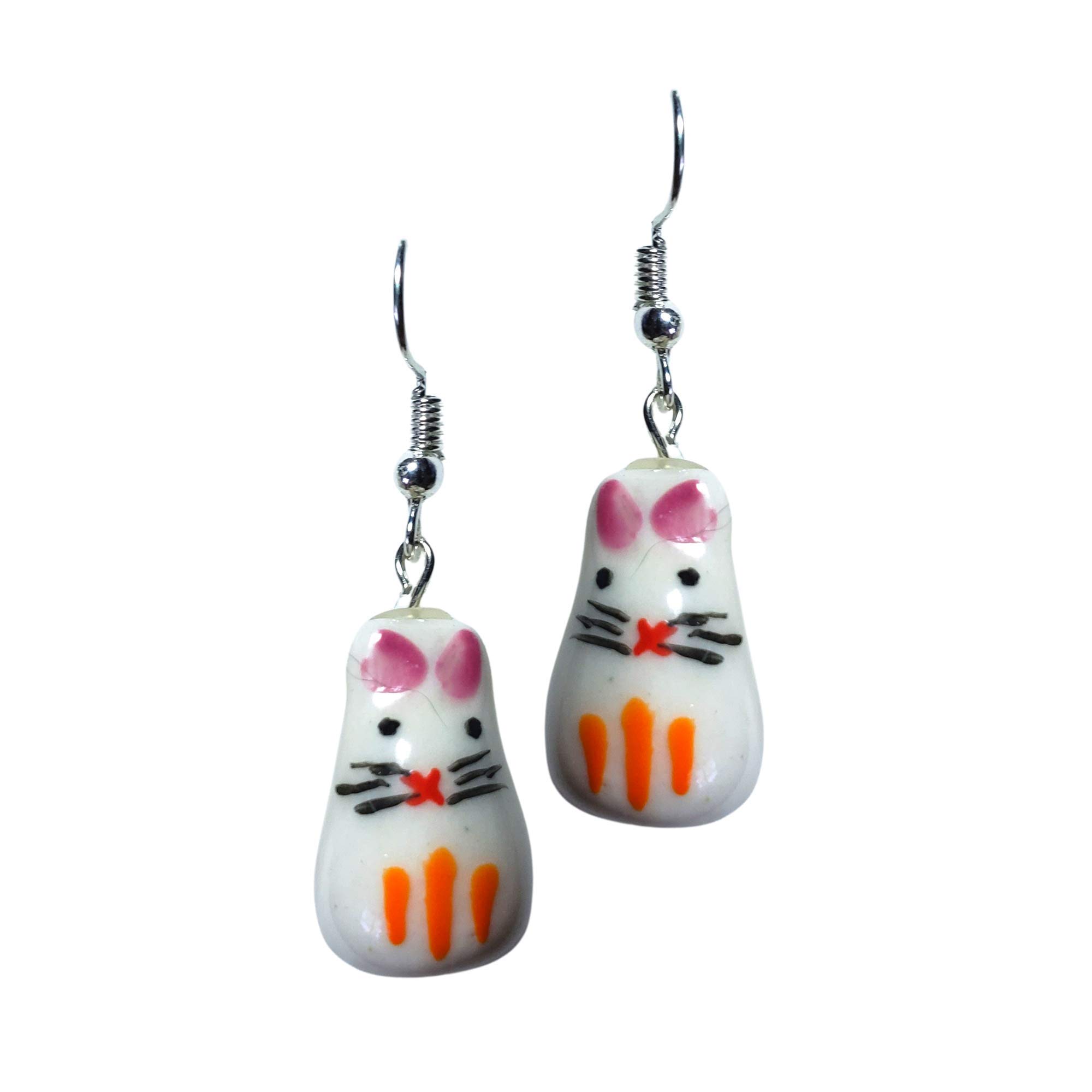 Ceramic Easter Bunny Earrings - Cute Rabbit Dangle Earrings for Women - Kawaii Easter Jewelry Gift (Easter, Birthday, Party) - Perfect for Spring Celebrations & Outfit Accessories