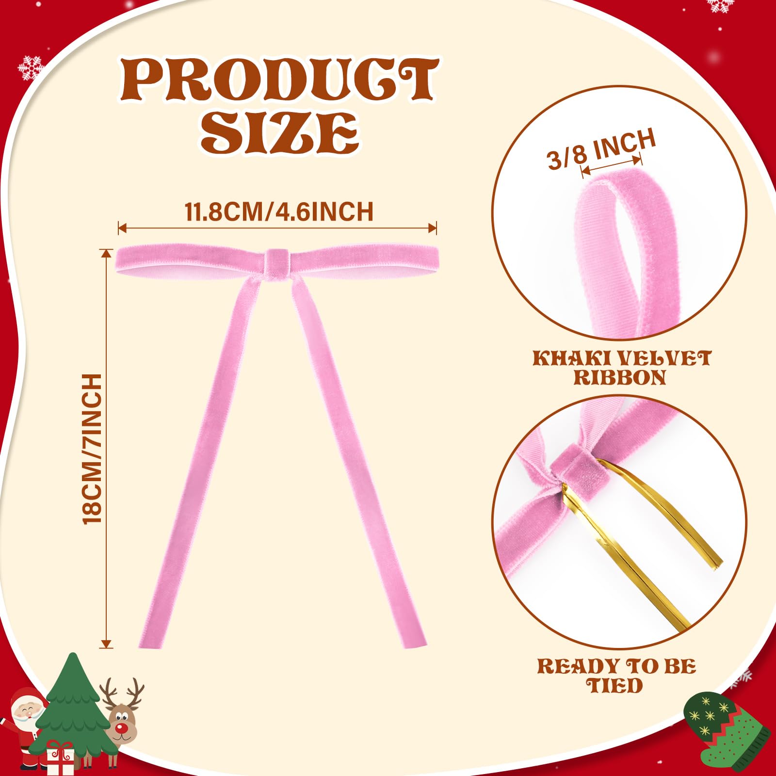 24 Pcs Pink Velvet Christmas Tree Bows - 5x7 Inch Pre-Tied Velvet Ribbon Bows for Wreaths, Gifts, Holiday Decorations & Tree Ornaments - Elegant Xmas Décor for Home, Party & Festive Celebrations