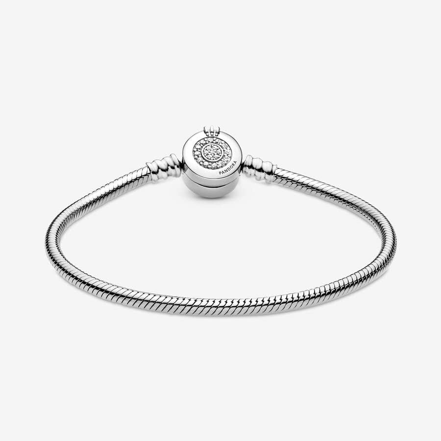 PANDORA Moments Sparkling Crown O Pavé Clasp Snake Chain Bracelet for Women - Elegant Jewelry Gift with Gift Box - Perfect for Anniversaries, Birthdays & Special Occasions