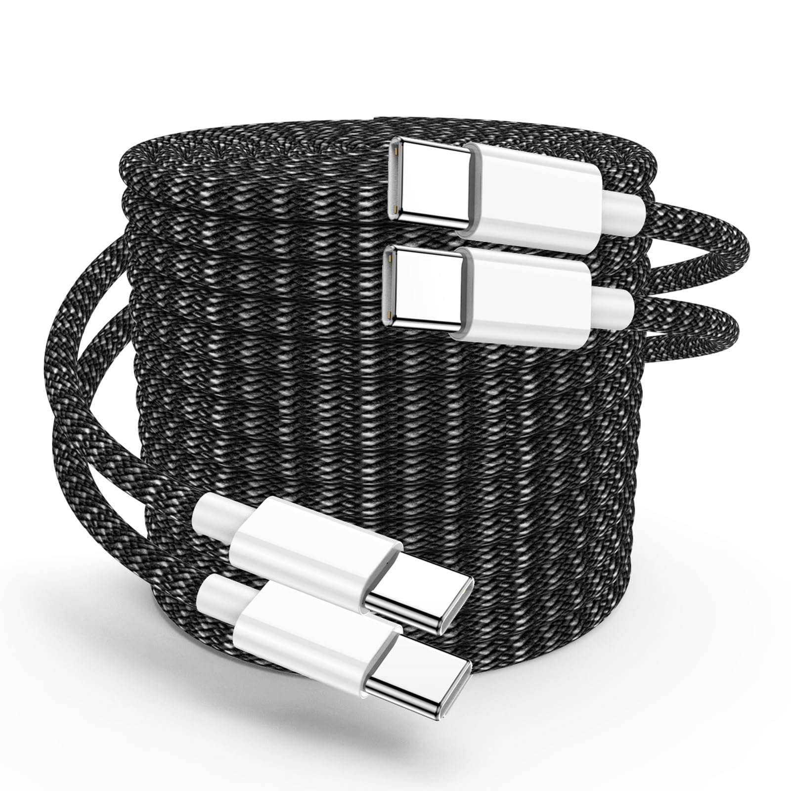 60W Fast Charging USB C to C Cable 10ft - PD Compatible Type C Charger Cord for iPhone 15 Pro Max/16 Pro, MacBook Pro 2021-2018, iPad Pro/Air/Mini, Samsung Galaxy - Durable Nylon Braided for Home, Office & Travel (Black)