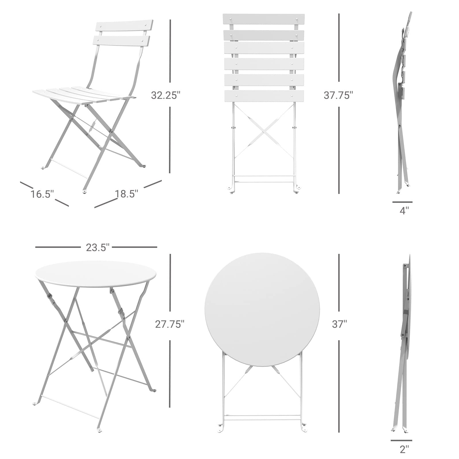 Grand Patio 3-Piece Bistro Set - Foldable Outdoor Dining Table & Chairs with Cushions, White Patio Furniture for Small Spaces, Balcony, Garden & Backyard - Perfect for Coffee, Breakfast & Relaxing Outdoors