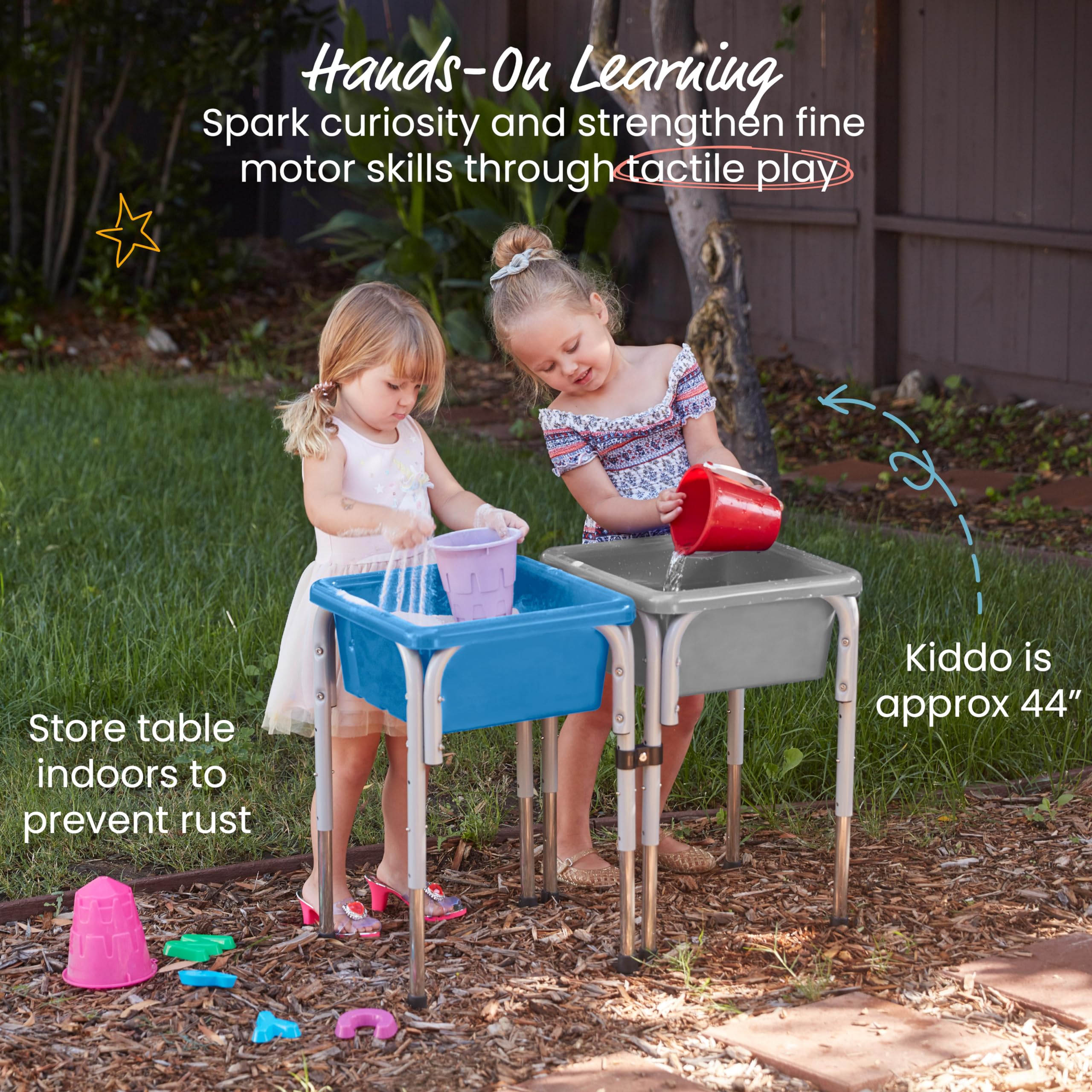 ECR4Kids Adjustable 2-Station Sand and Water Play Table with Sensory Bins - Grey & French Blue for Kids' Outdoor & Indoor Sensory Play Activities