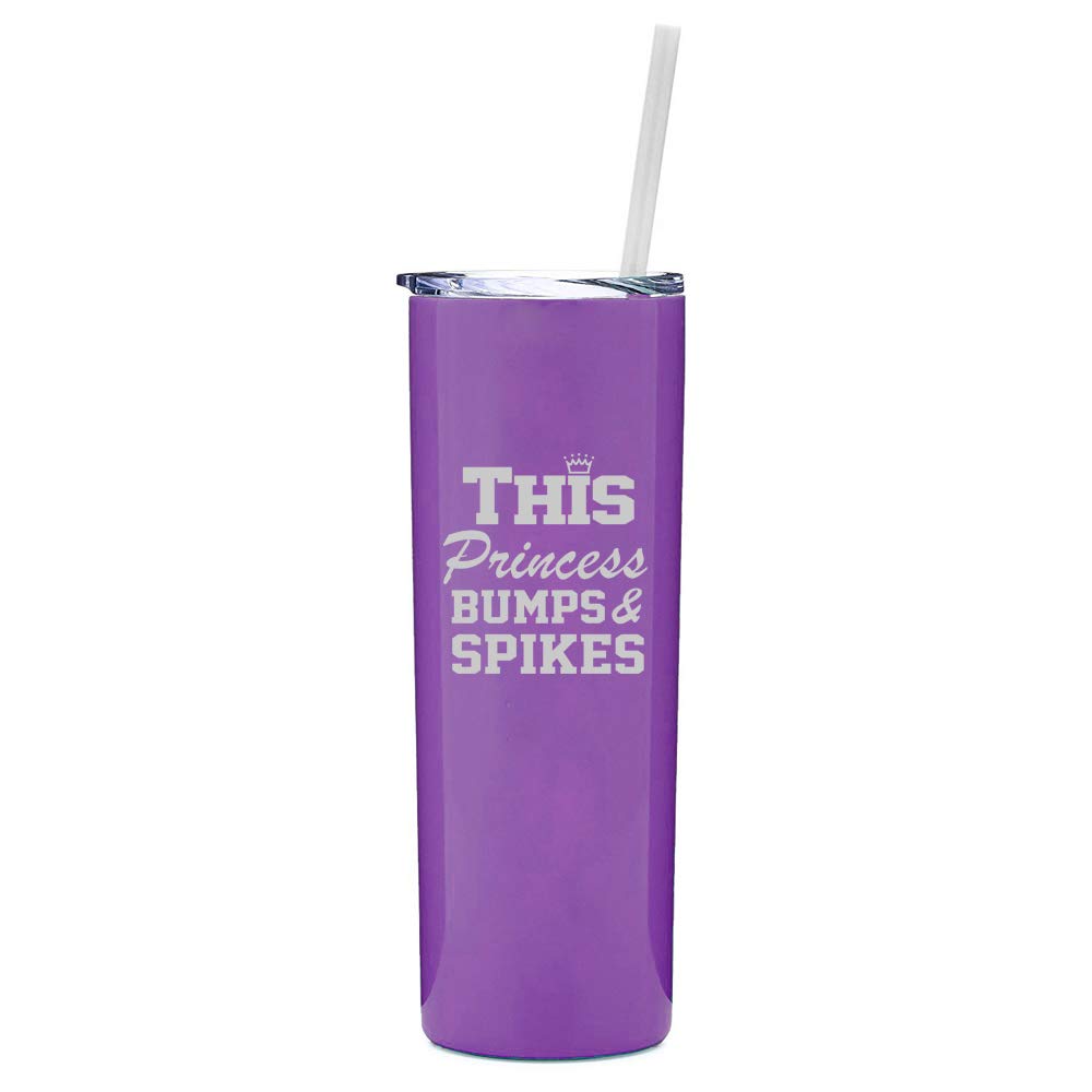 20 oz Skinny Tall Stainless Steel Vacuum Insulated Tumbler with Straw - Purple Princess Bumps & Spikes Volleyball Design - Perfect for Travel, Gym, and Sports Hydration