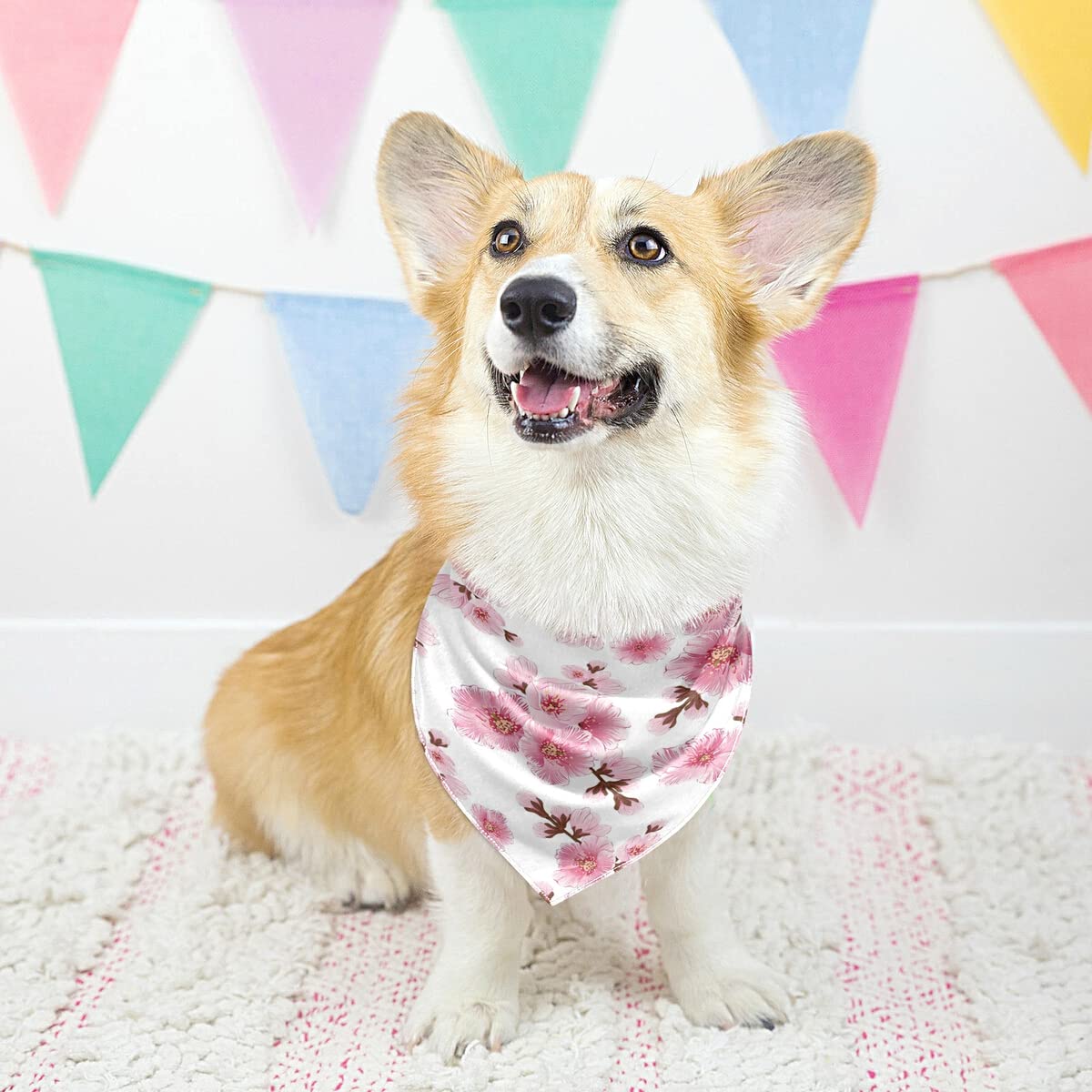Cherry Blossom Pink Triangle Dog Bandana - Soft Pet Neckerchief for Large Breed Dogs, Adjustable & Stylish Pet Accessory for Walks, Photos & Special Occasions