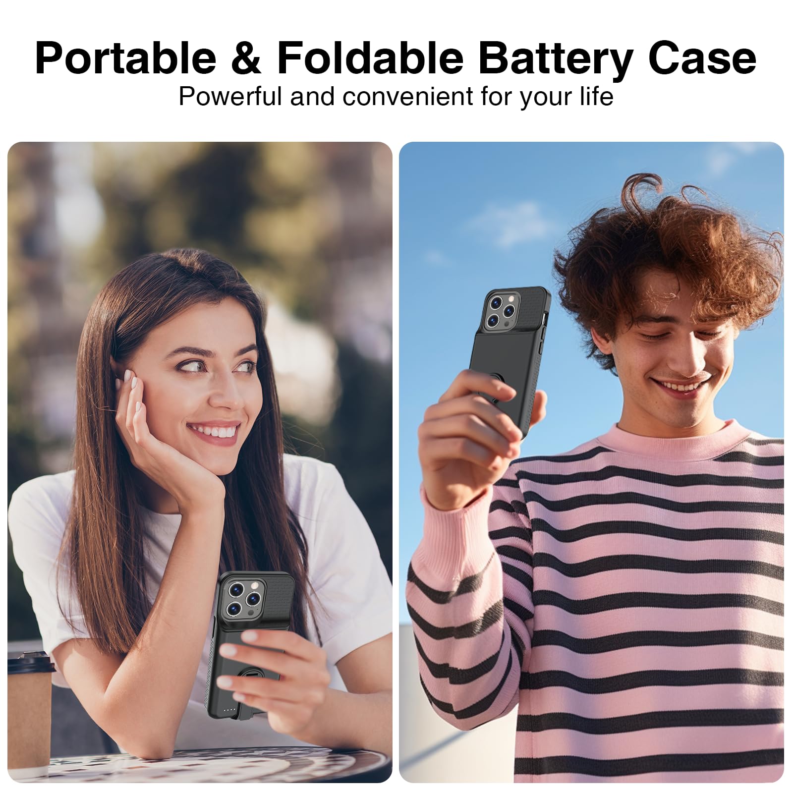8000mAh iPhone 14 Pro Max/14 Plus/13 Pro Max/12 Pro Max Battery Case with Stand - Portable Charging Case Cover for 6.7
