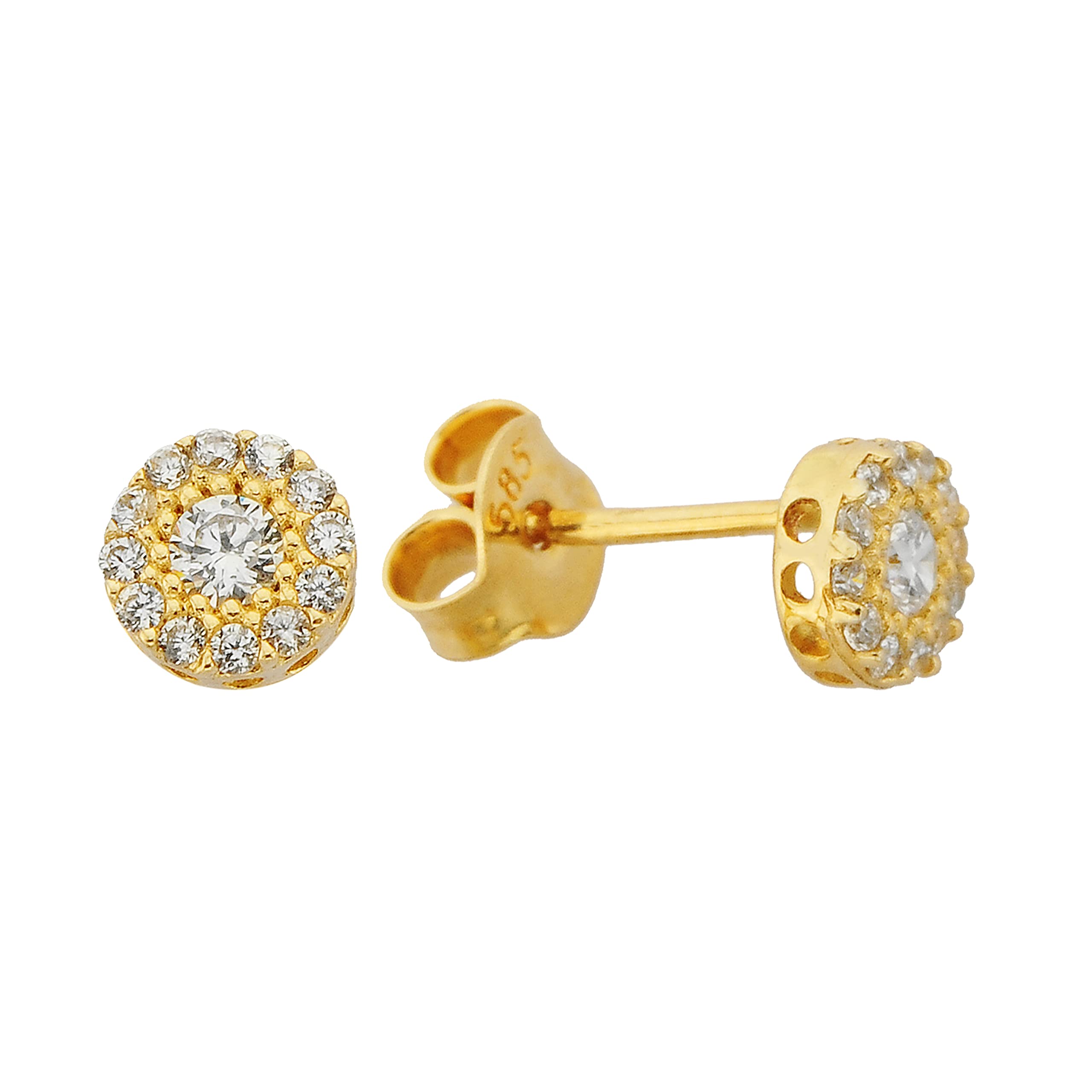 14K Solid Gold Round Halo Stud Earrings for Women - Genuine CZ Solitaire Earrings | Elegant Dainty Jewelry Gift for Christmas, Birthday, Anniversary & Special Occasions | Perfect for Everyday Wear, Date Nights & Formal Events