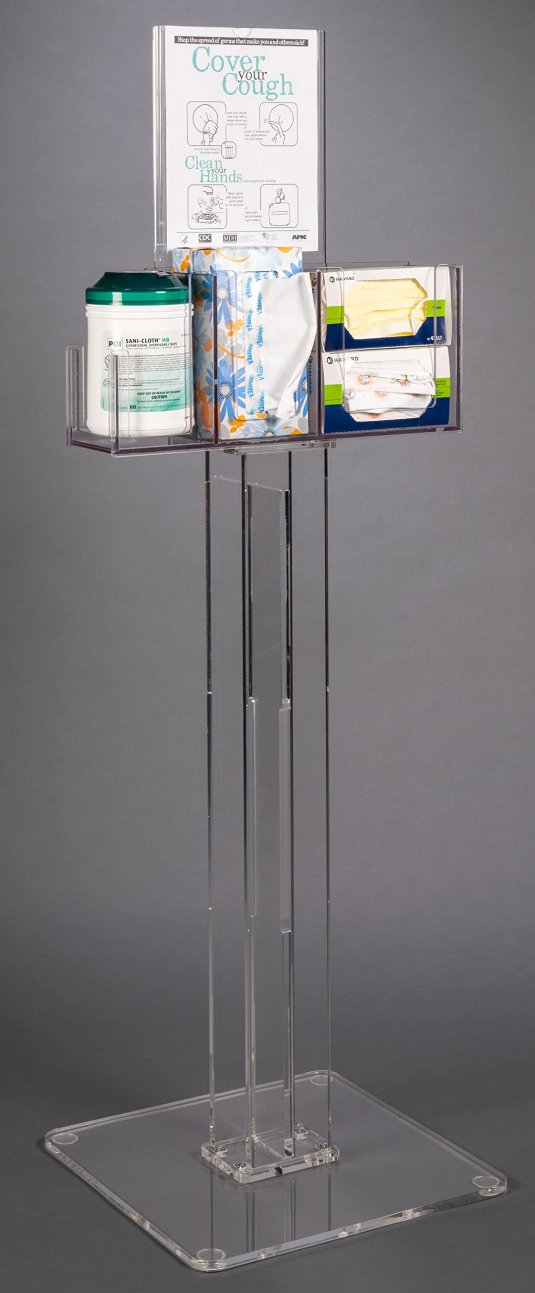 Respiratory Hygiene Station U on Acrylic Stand - AC Stand Kit with DCL Sign for Hospitals, Clinics & Public Spaces