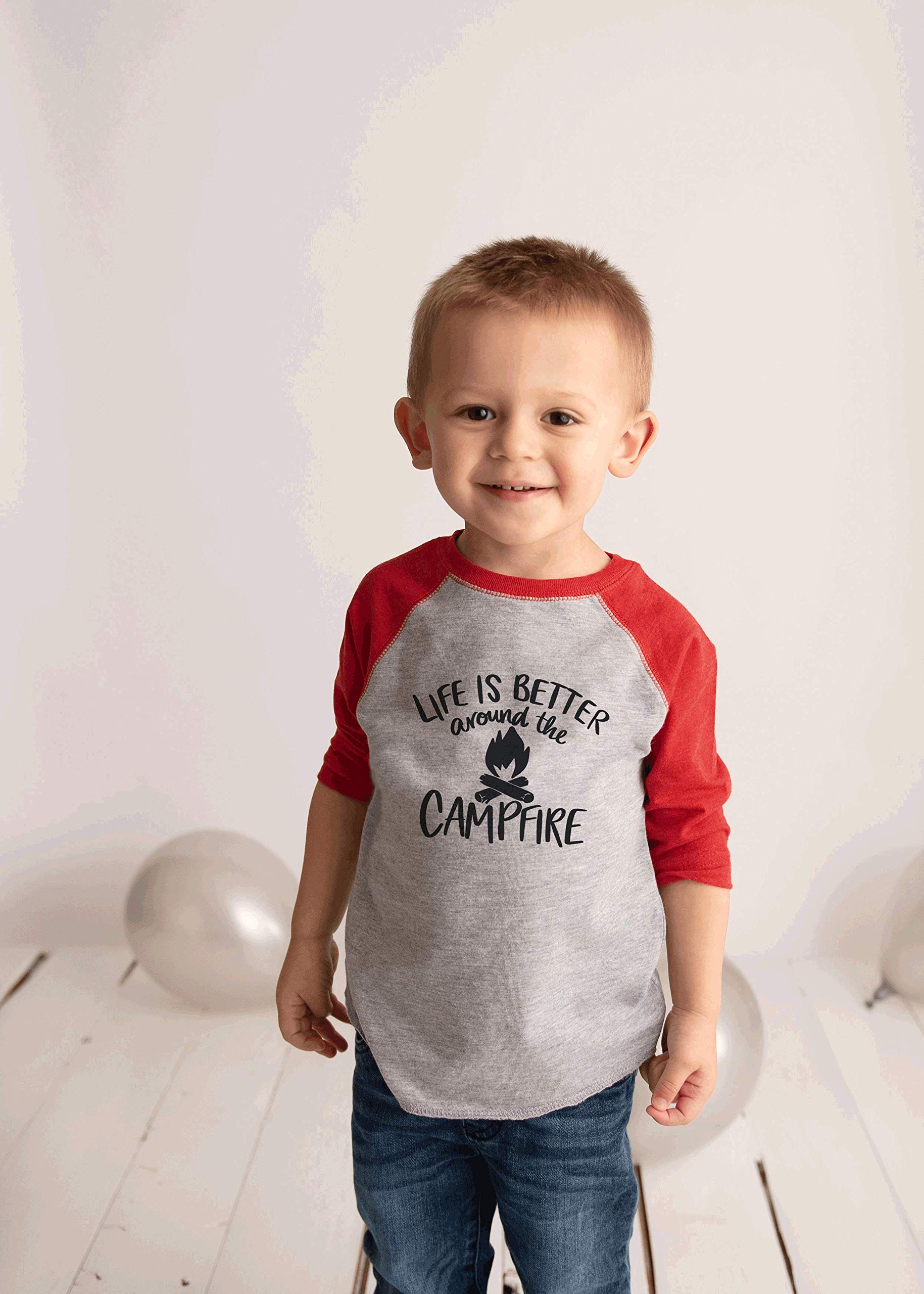 7 ate 9 Apparel Kids' Life is Better Camping Red T-Shirt - Comfortable Cotton Tee for Outdoor Adventures, Hiking & Family Camping Trips