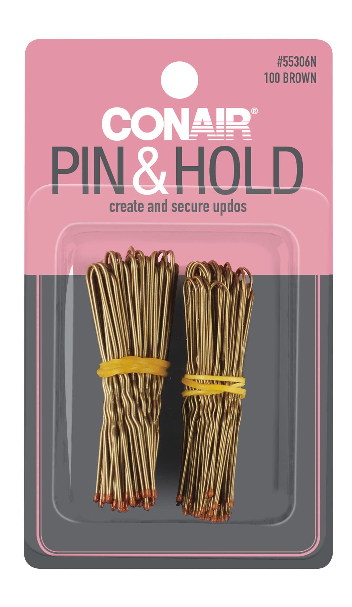 Conair 55306N Bronze Hair Pins - 100 Count Hair Clips for Women, Secure Hold for Updos, Braids & Styling - Perfect for Weddings, Prom & Everyday Use