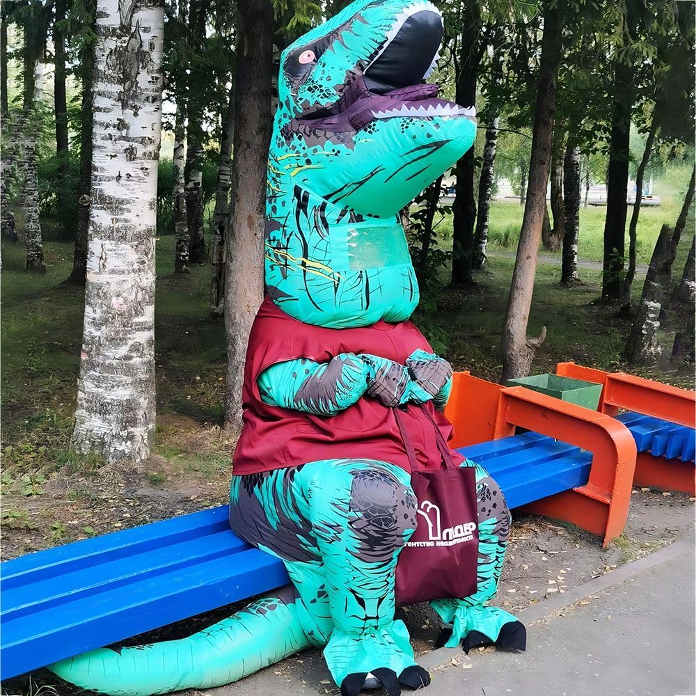 Inflatable T-Rex Dinosaur Costume for Adults - Funny Blow Up Dino Halloween Party Outfit, Dinosaur Costume Suit for Cosplay, Themed Parties & Events