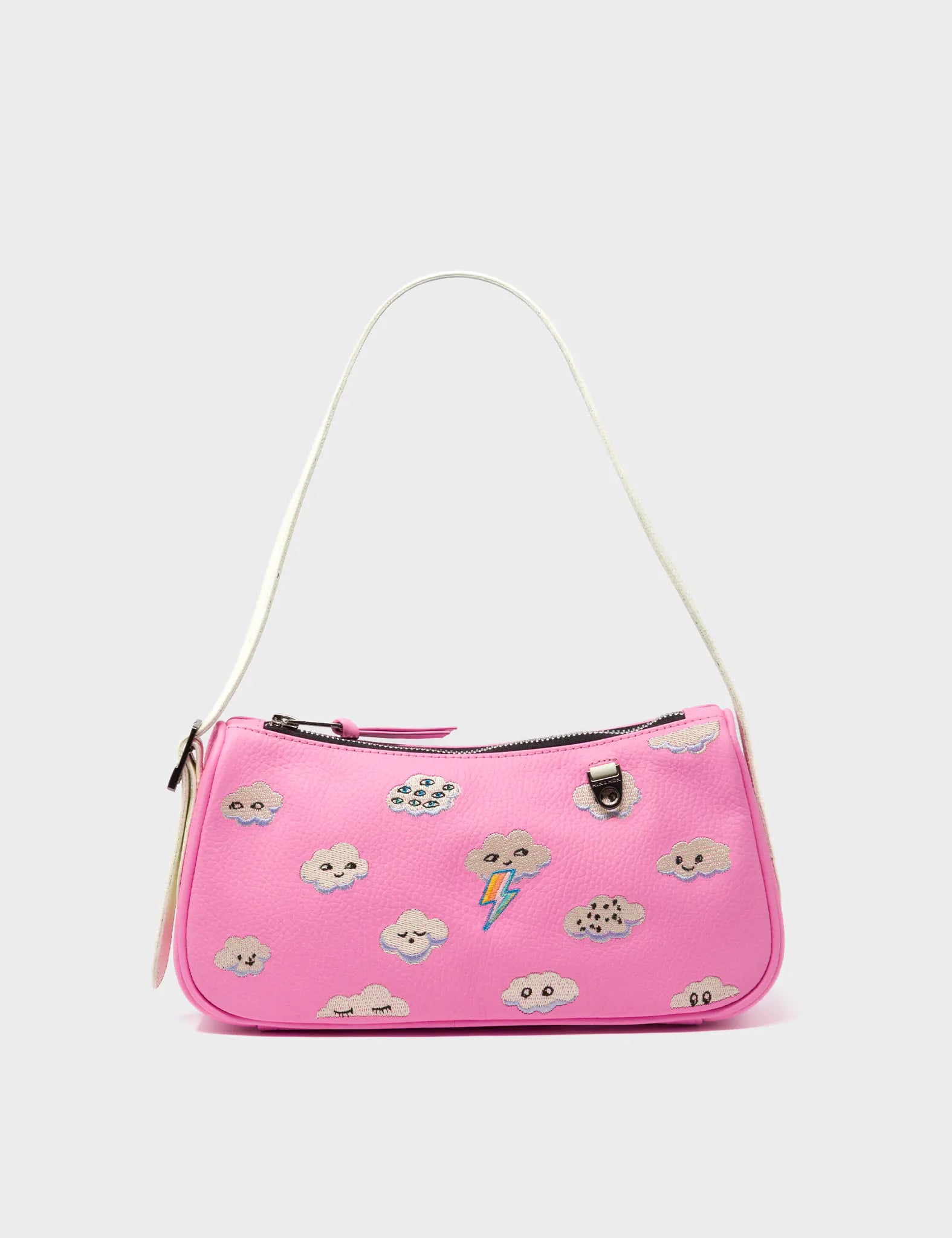Lucas Hobo Mini Bubblegum Pink Handbag with Happy Clouds Embroidery - Stylish Crossbody Purse for Women, Perfect for Casual Outings & Date Nights