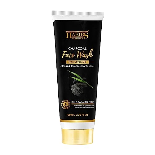 Habibs Charcoal Face Wash for Acne & Blackheads - Deep Cleansing & Detoxifying Formula, Oil Control, Fights Pollution & Dark Spots, Alcohol-Free, Sulfate & Paraben Free (100ml) - Perfect for Oily & Combination Skin, Daily Skincare Routine, Men & Women