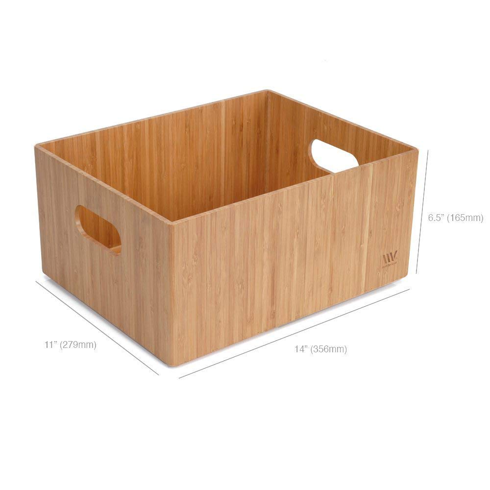 MobileVision Bamboo Storage Box - 14”x11”x6.5” Durable Organizer Bin with Handles, Stackable for Toys, Bedding, Clothes & Baby Essentials | Perfect for Nursery, Closet, Office & Craft Room Organization