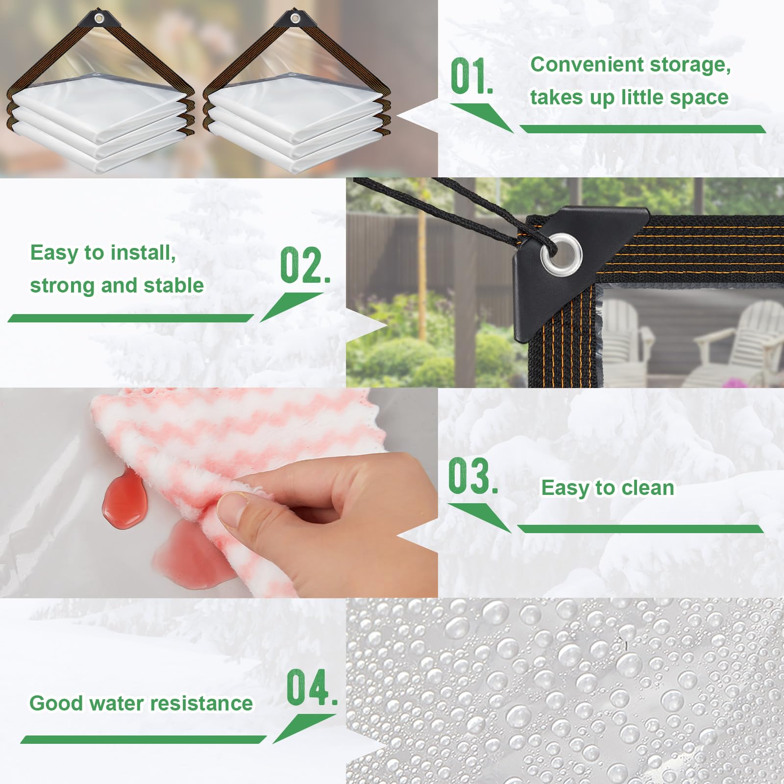 2 Pack Heavy Duty Clear Waterproof PE Vinyl Tarps 6.6x13 ft with Reinforced Grommets & Elastic Ropes - Durable Outdoor Cover for Greenhouse, Chicken Coop, Garden, Patio Furniture, Camping & Emergency Shelter