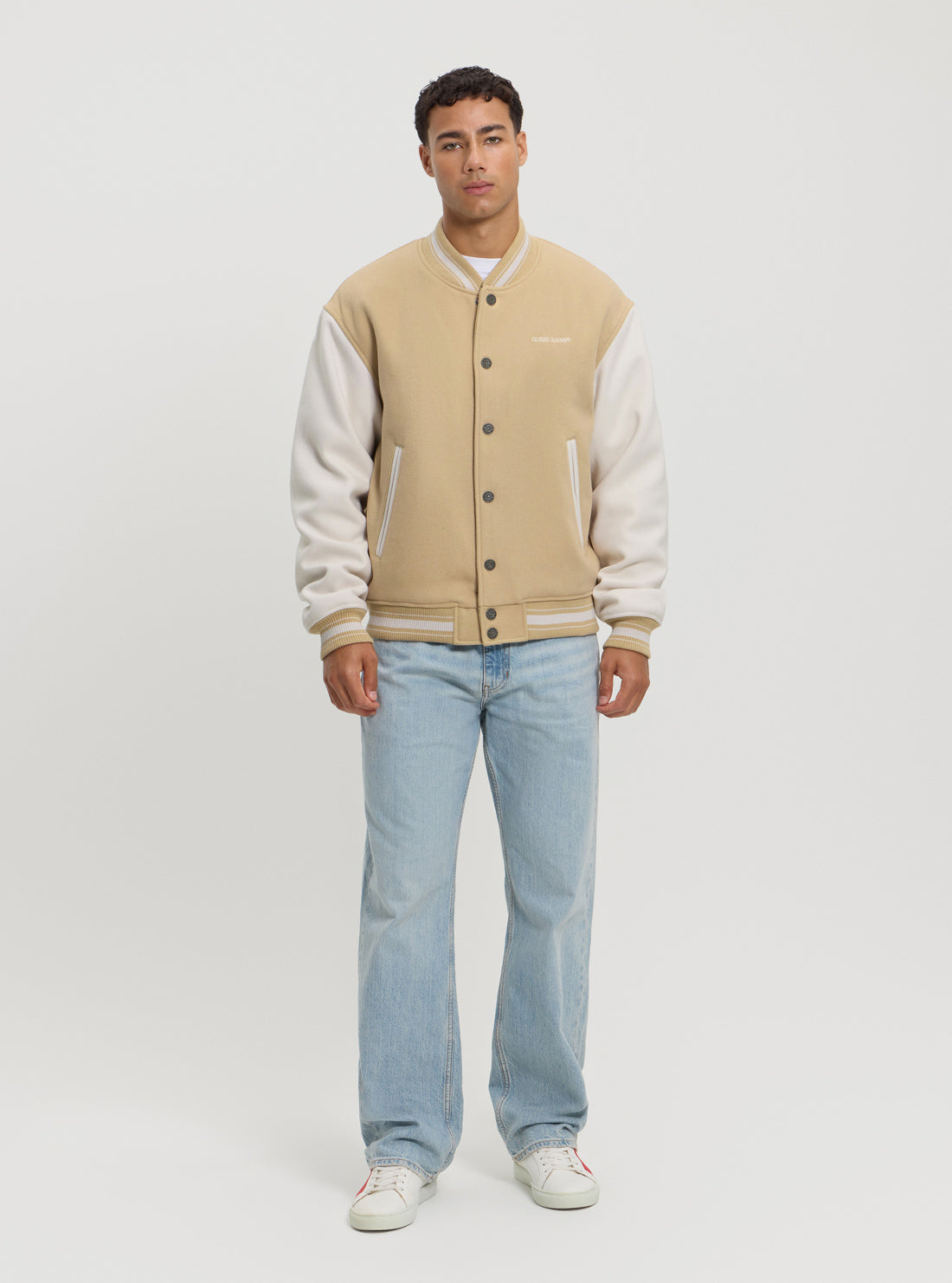 GUESS Women's Beige Bomber Jacket - Lightweight Casual Outerwear for Spring & Fall | Perfect for Streetwear, Travel & Everyday Fashion