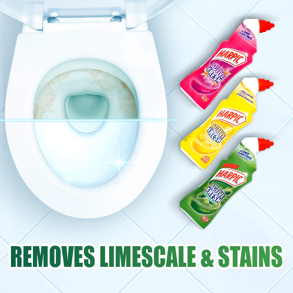 Harpic Active Toilet Cleaning Gel - Powerful Stain Removal, Fresh Lemon Scent, 250ml - Eliminates Limescale & Bacteria for Sparkling Clean Toilets - Perfect for Bathroom, Restroom & Household Cleaning