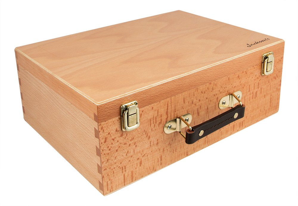 Loxley 360 x 280 x 135mm Hardwood Artist Wooden Storage Box with 4 Trays for Pastels - Natural Finish | Perfect for Artists, Students & Professional Sketching Supplies Organization