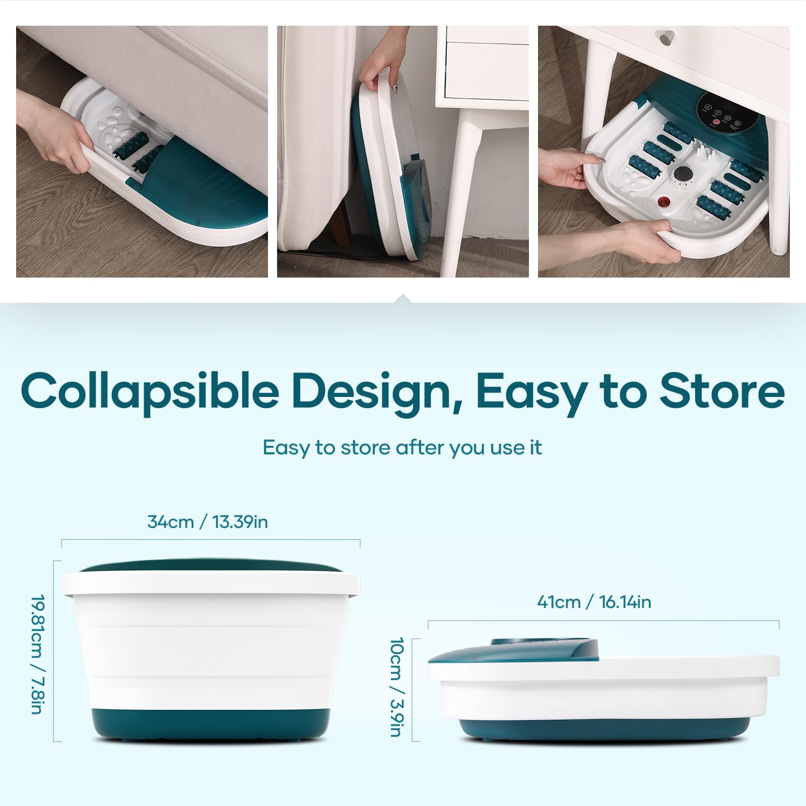 CURECURE Collapsible Foot Spa Bath Massager with Heat & Bubbles - Adjustable Temperature (95-118℉) Fast Heating Foot Soaker with Pedicure Stone & Massage Rollers - Perfect for Home Relaxation, Stress Relief & Pedicure Care - Ideal for Spa Night, Self-Care Routine & Post-Workout Recovery