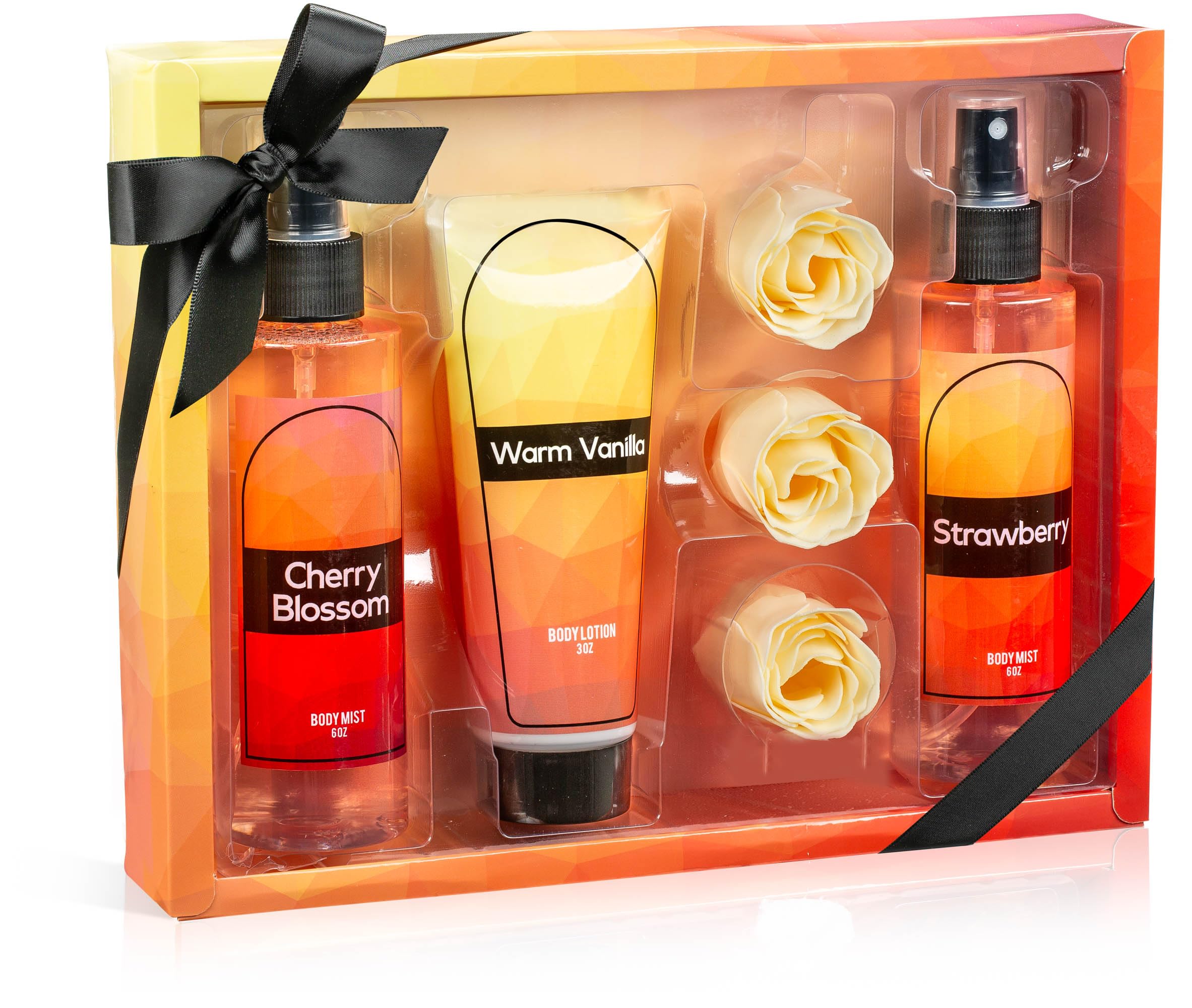 Luxury Body Mist & Body Splash Gift Set for Women - Cherry Blossom, Strawberry, Warm Vanilla & Rose Soap Fragrances | Perfect for Self-Care, Birthday Gifts & Spa Days