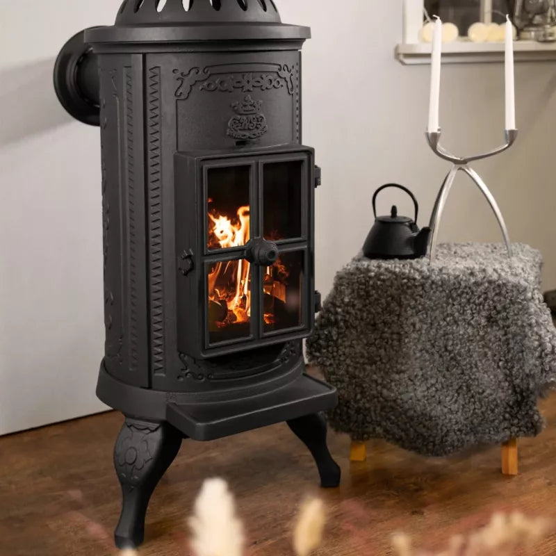 Westbo Carl 120 Cast Iron Stove - Efficient Wood Burning Fireplace for Cozy Home Heating & Cabin Decor