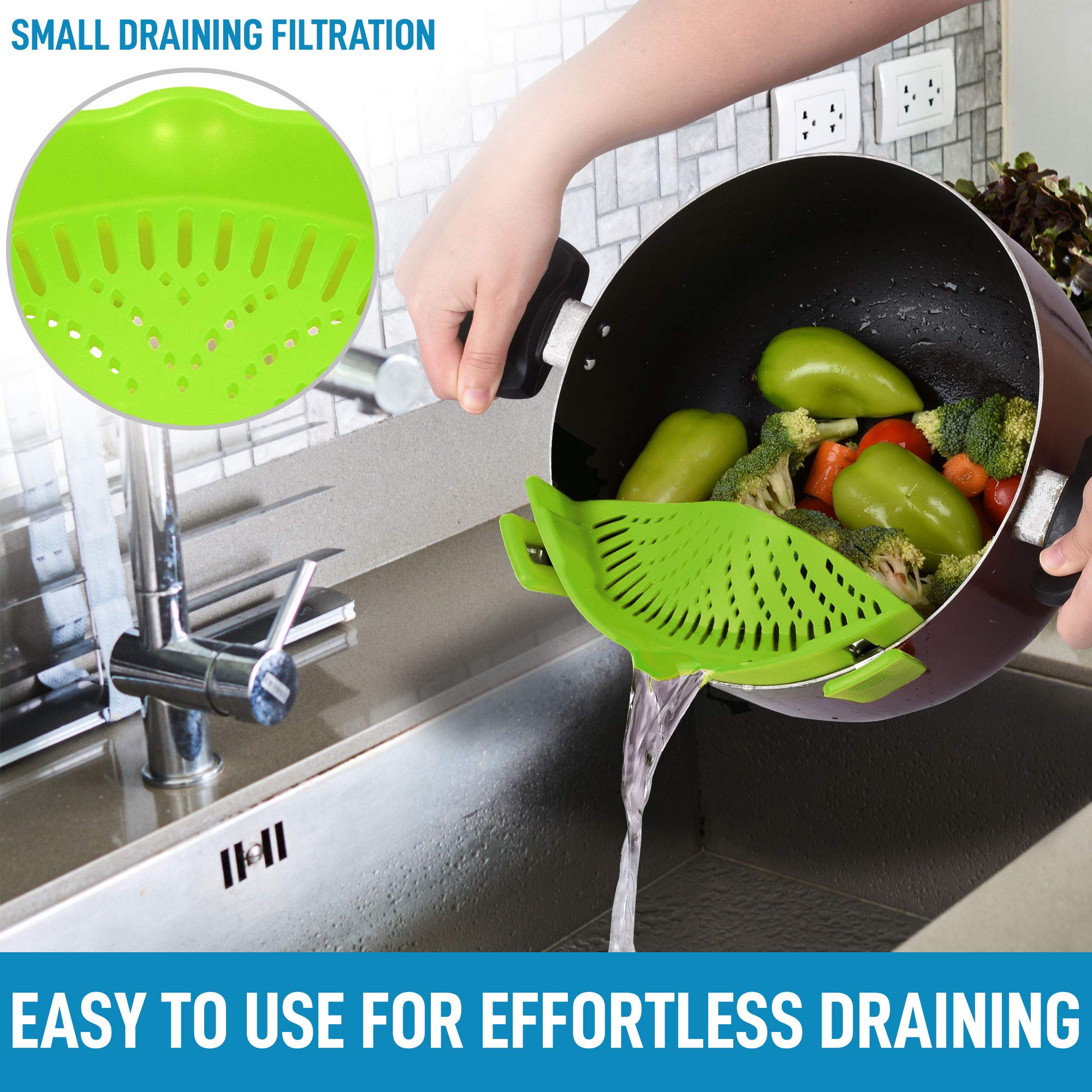 Zulay Premium Silicone Pot Strainer - Adjustable Snap-On Strainer for Cooking Pasta, Vegetables & Fruits - Heat-Resistant Food Grade Silicone Colander Fits Most Pots & Pans - Perfect for Draining, Washing Produce & Meal Prep (Green)