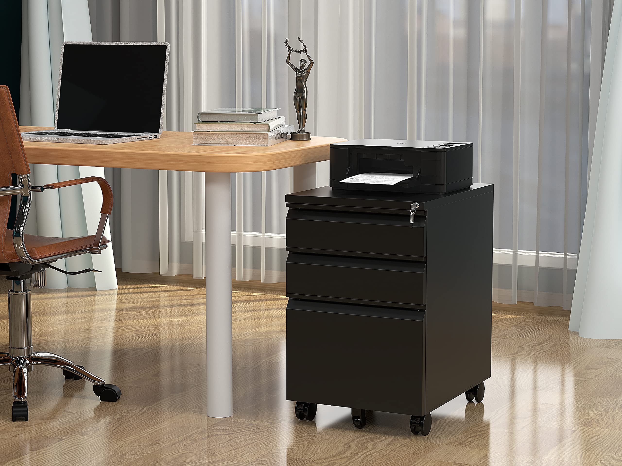 3-Drawer Locking Metal File Cabinet with Wheels - Mobile Vertical Storage for Office & Home, Fully Assembled - Perfect for Organizing Documents, Files, and Office Supplies