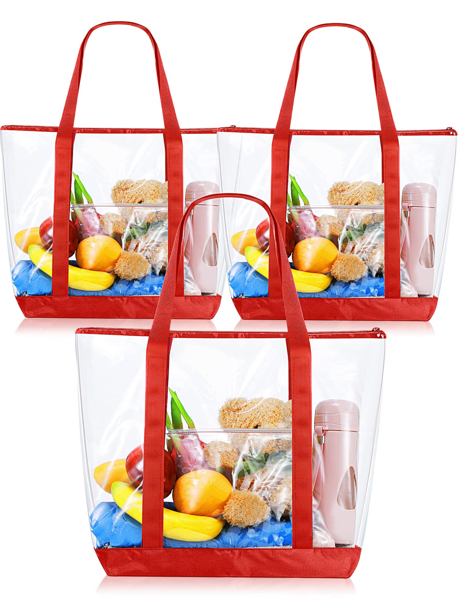 3 Pack Clear Tote Bags - Large Transparent Beach & Stadium Shoulder Bags for Women - Perfect for Travel & Shopping