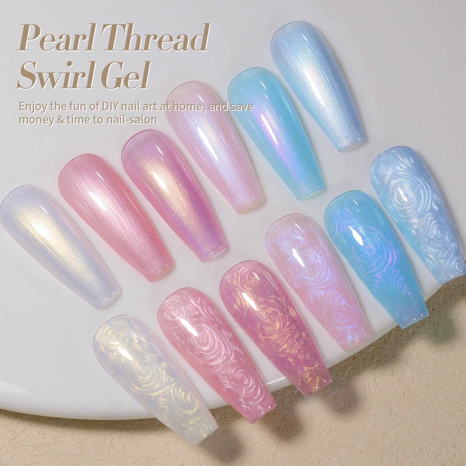 6 Colors Swirl Gel Nail Polish Set - White, Pink, Pearl Shades (7ml) for DIY Manicure, Nail Art & Salon Use