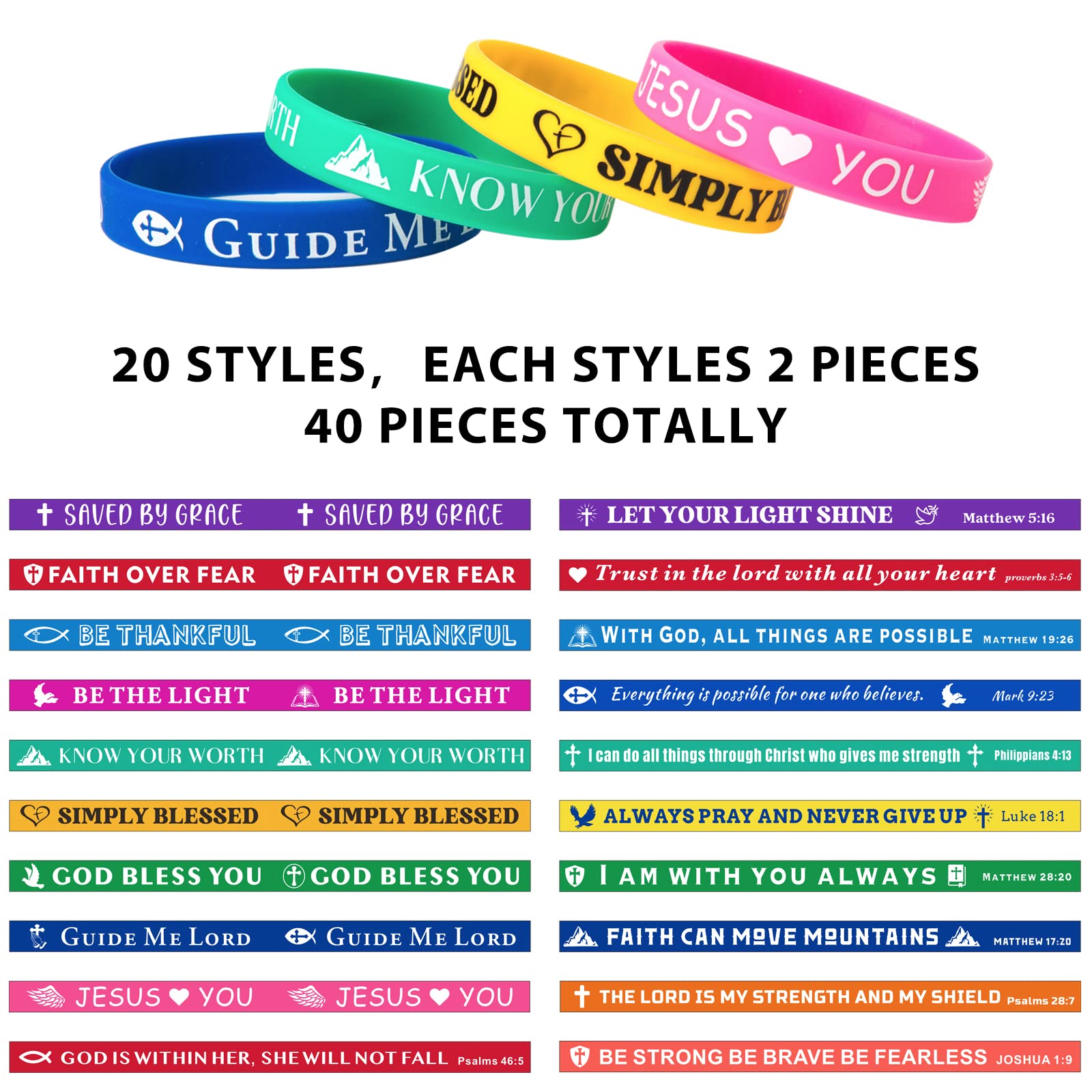 QEERBSIN Bible Verse Bracelets - Inspirational Silicone Wristbands with Scripture Quotes for Women, Men & Teens - 20 Colorful Styles - Perfect Christian Gifts for Church, Bible Study & Daily Encouragement