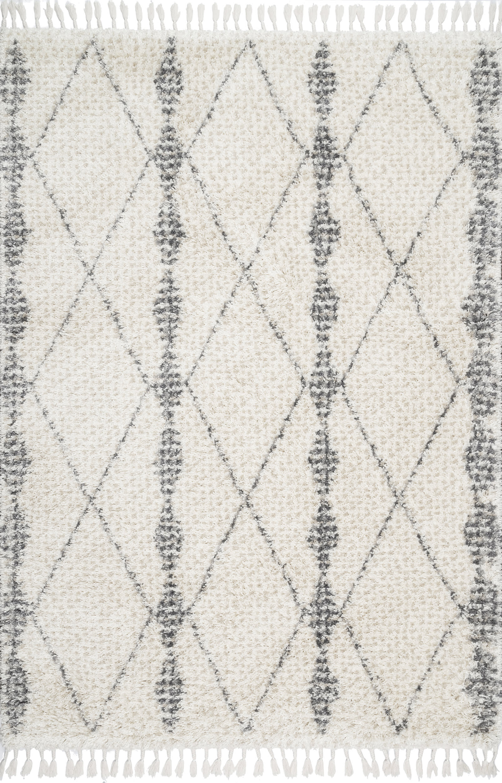 Luxury Diamond Band Tassel Area Rug - Soft Beige Bohemian Decor for Living Room, Bedroom & Nursery | Home Decor & Floor Covering