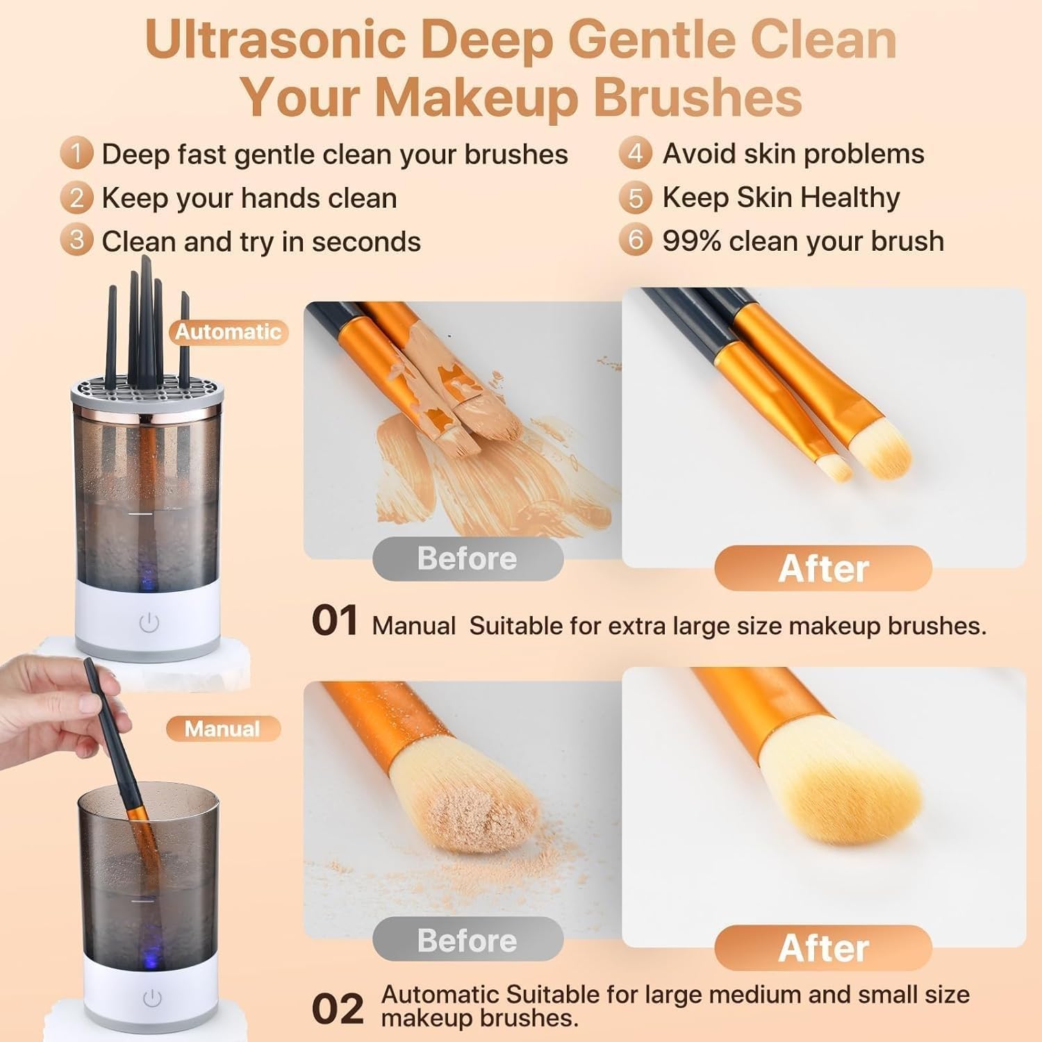 DERIKO Electric Makeup Brush Cleaning Machine - Automatic Cosmetic Brush Cleaner & Dryer for Quick Deep Cleaning - Portable & Easy to Use for All Brush Sizes - Perfect for Home, Salon & Travel Makeup Brush Care
