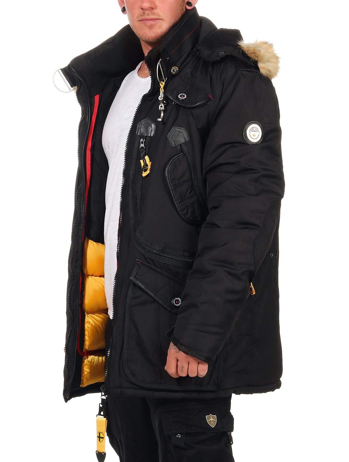 Geographical Norway Men's Winter Parka Agaros Jacket - Waterproof Windproof Insulated Coat with Detachable Faux Fur Hood for Extreme Cold Weather - Perfect for Skiing, Snowboarding & Outdoor Winter Adventures