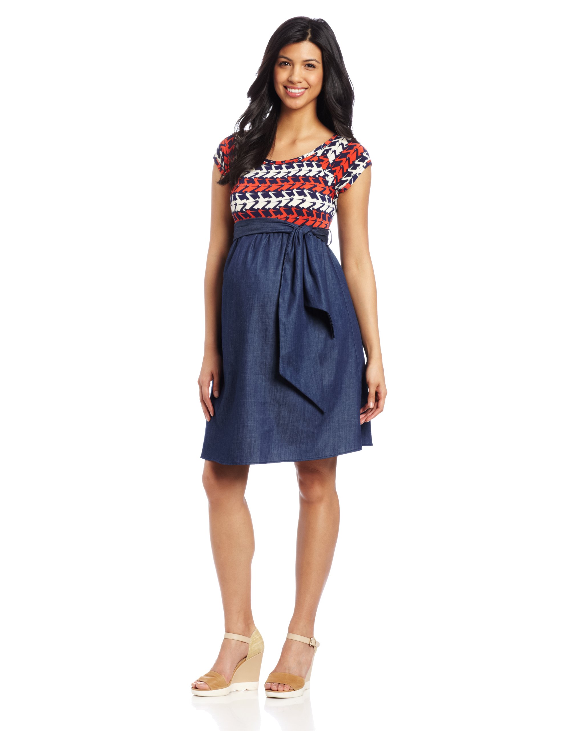 Maternal America Women's Maternity Scoop Neck Front Tie Dress - Comfortable Pregnancy Outfit for Baby Shower, Maternity Photo Shoot & Casual Wear