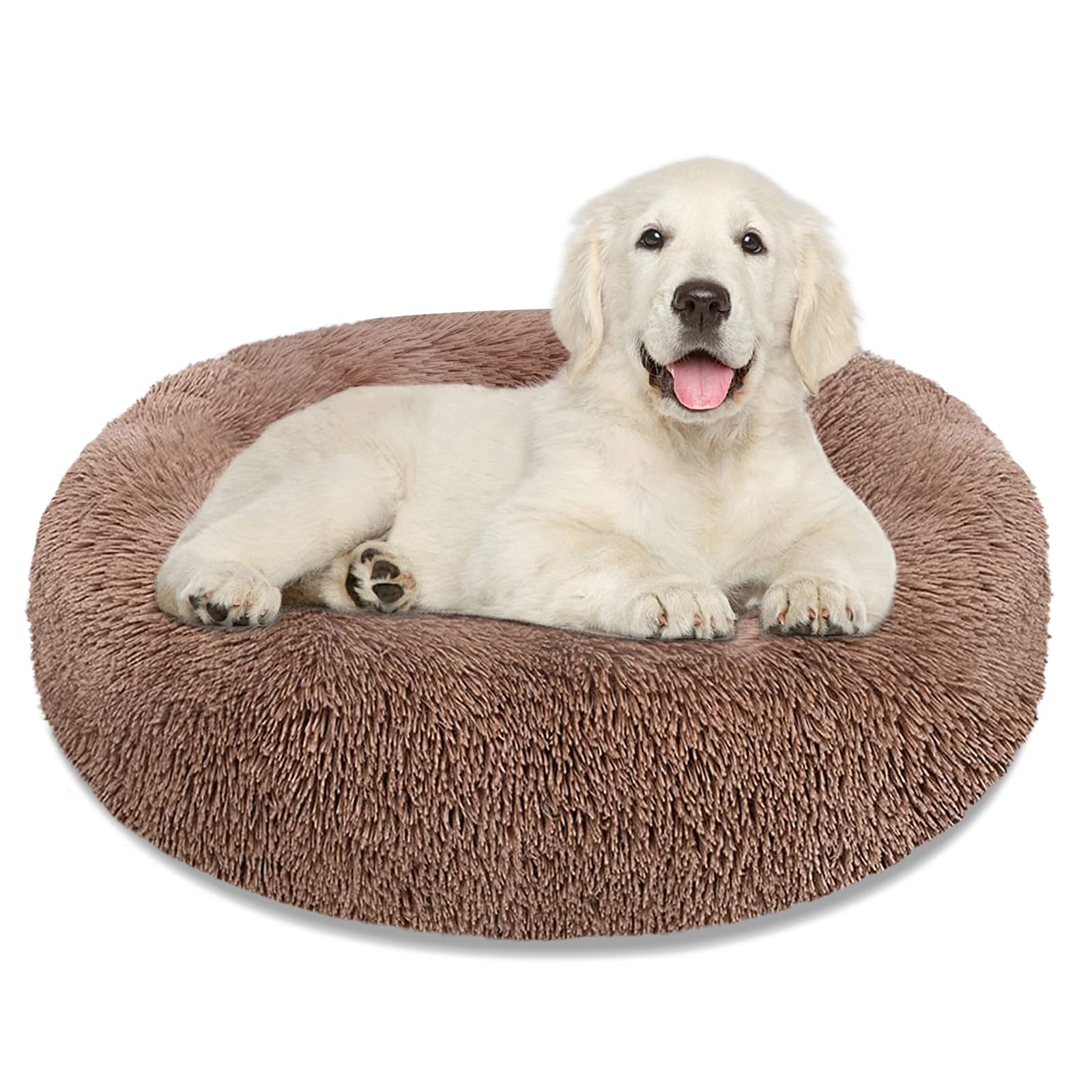 Calming Donut Dog Bed & Cat Bed - Anti Anxiety Pet Bed for Small, Medium, Large Dogs & Cats | Machine Washable, Faux Fur, Waterproof Non-Slip Bottom (23/30/36 Inch) - Perfect for Cuddling, Stress Relief & Cozy Napping in Living Room or Bedroom