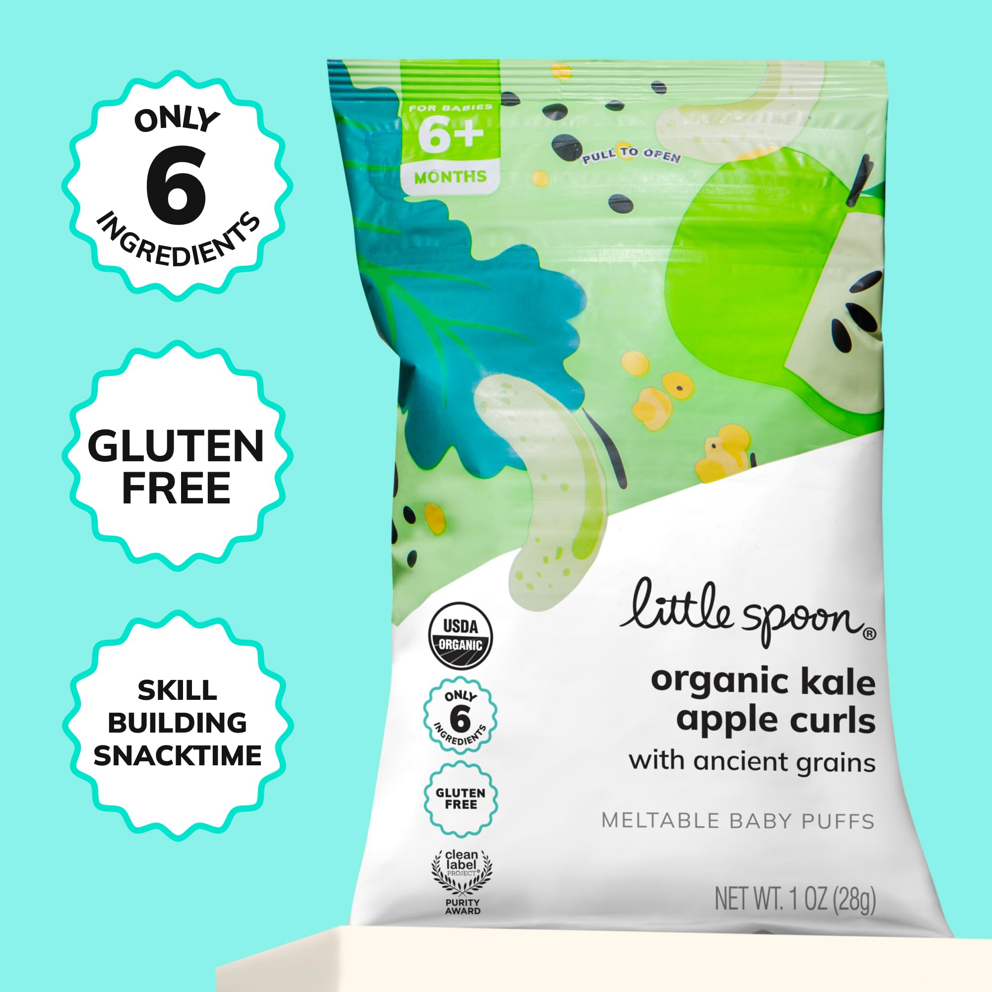 Organic Kale Apple Baby Puffs - Little Spoon Meltable Snacks with Corn, Quinoa & Sorghum (No Rice, No Added Sugar) - 1 Oz Bags (4 Pack) - Encourages Self-Feeding - Perfect for On-the-Go Snacking & Baby-Led Weaning