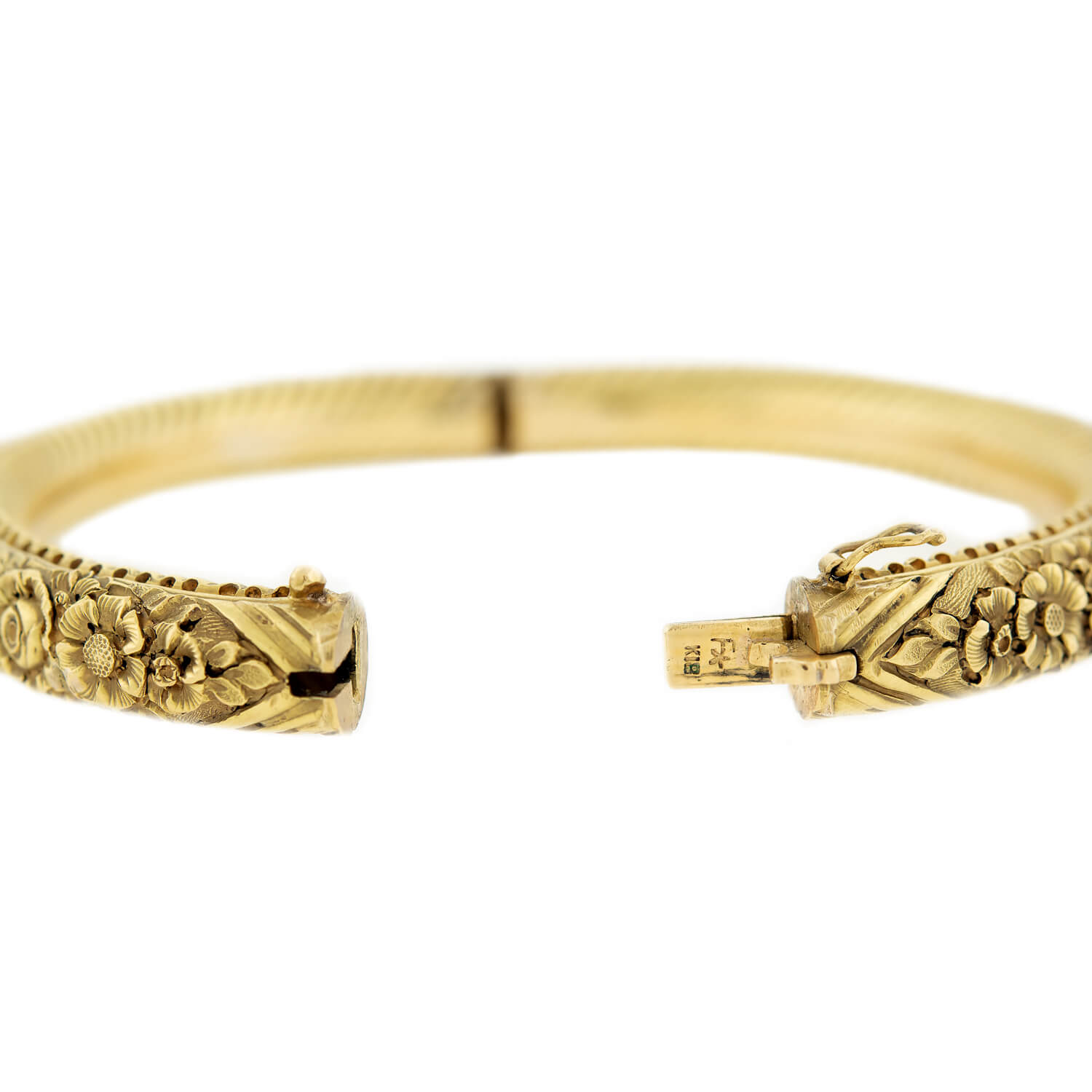 Victorian Style 18k Gold Repoussé Hinged Bangle Bracelet - Elegant Antique Jewelry for Women, Perfect for Weddings, Parties & Special Occasions