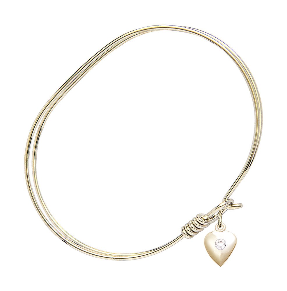 7 Inch Oval Eye Hook Bangle Bracelet with Heart Charm & April Birthstone Crystal - Perfect for Birthdays, Anniversaries, and Special Occasions