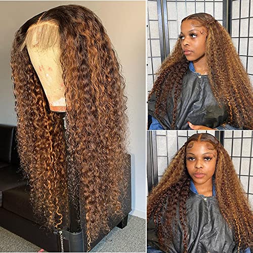 Smavida 13x4 Lace Front Wig - 150% Density Human Hair Wig with Baby Hair & Bleached Knots | Honey Blonde to Brown Ombre (4/27) | 12 Inch Deep Curly Wave | Perfect for Daily Wear, Parties & Cosplay