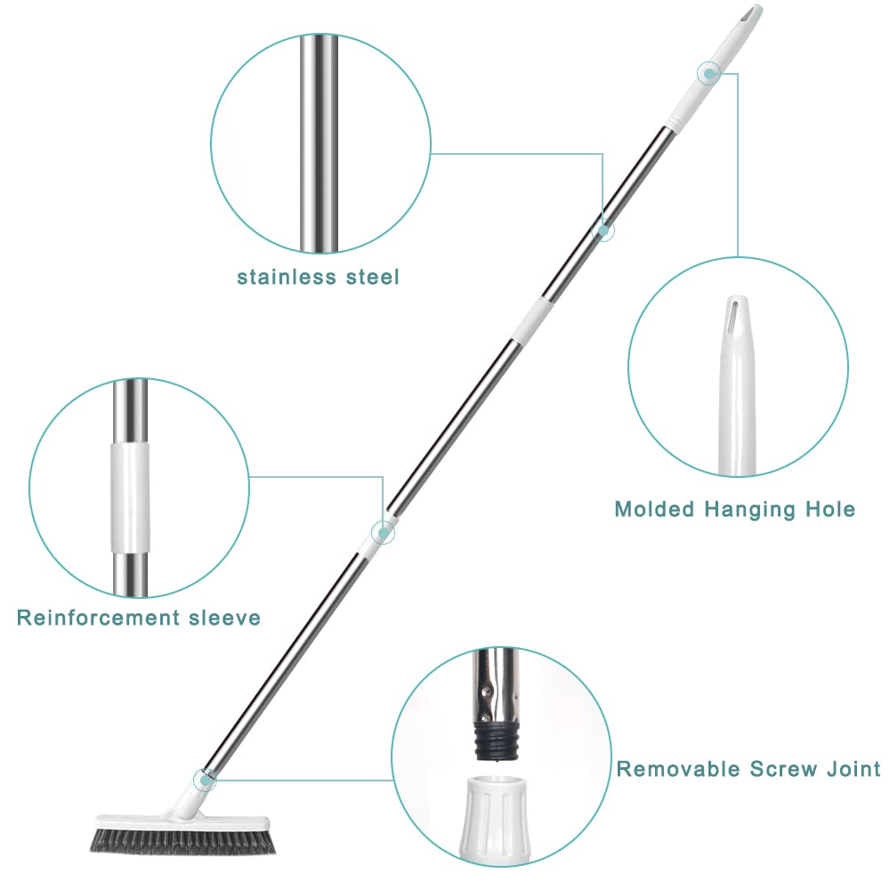 Affogato Long Handle Floor Scrub Brush - 46.8 Inch Rotatable Bathroom & Kitchen Cleaning Tool for Tile, Grout, Bathtub, Shower and Hard-to-Reach Areas - Perfect for Deep Cleaning Corners, Crevices and Tight Spaces (White)