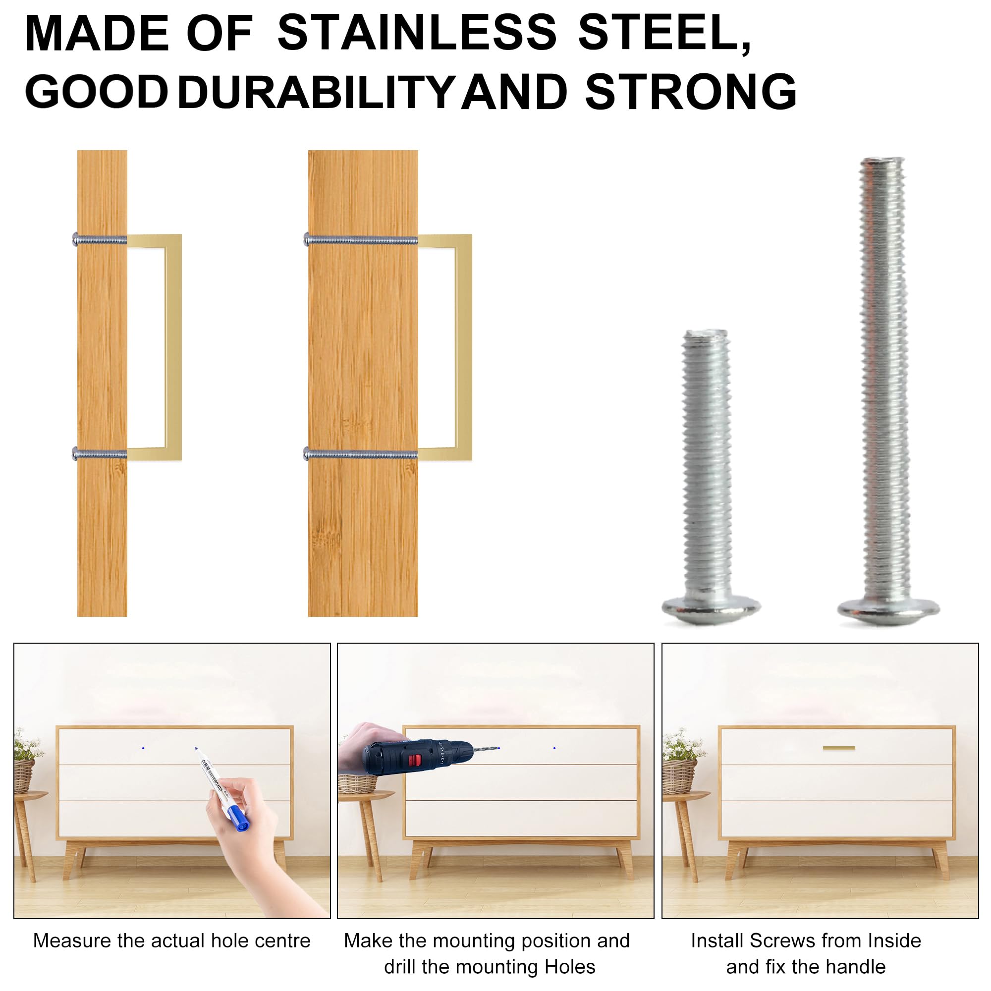 Gold Cabinet Handles & Drawer Pulls - 5 Pack 11-1/3 Inch (288mm) Stainless Steel Square Kitchen Cabinet Hardware for Cupboards, Doors & Drawers - Perfect for Modern Kitchen & Bathroom Renovations