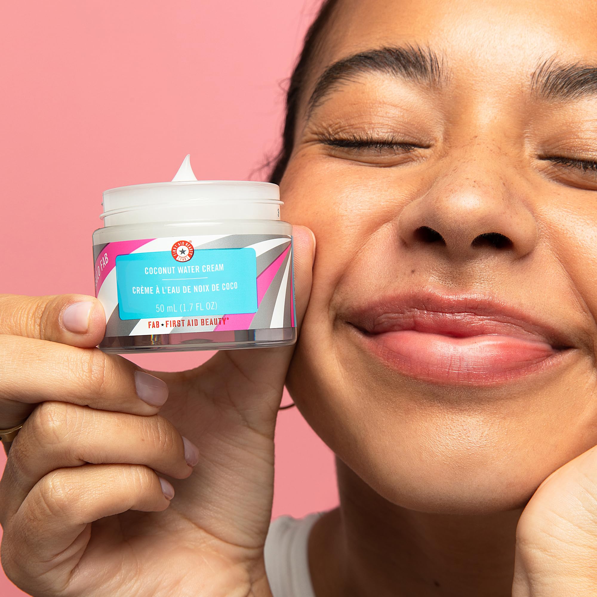 First Aid Beauty Hello FAB Coconut Water Cream - Lightweight Gel Moisturizer with Coconut Water for Smooth, Soft & Plump Skin | Non-Comedogenic, 1.7 oz | Perfect for Daily Hydration & Travel Skincare