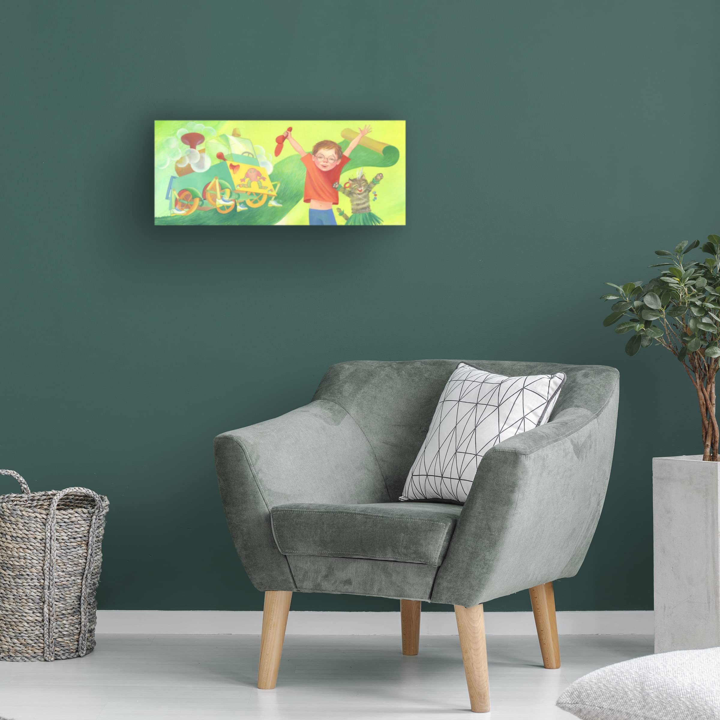 Trademark Fine Art 'Cat And Boy' Canvas Wall Art by Lana Korolievskaia - 20x47 Inches - Modern Home Decor for Living Room, Bedroom & Office