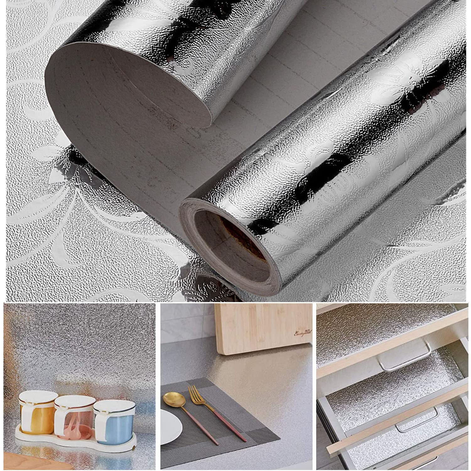 Durable Waterproof & Oil Proof Kitchen Stickers - Silver Self-Adhesive Aluminum Foil Heat Resistant Contact Paper for Backsplash, Countertops, Cabinets & Shelves | Perfect for Kitchen Renovation & DIY Home Decor