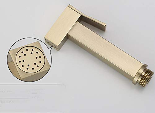 Brushed Gold Brass Square Handheld Bidet Sprayer with Wall Bracket & Hose - Toilet Attachment Set for Baby Diaper Washing & Personal Hygiene (Bidet Sprayer + Holder + Hose) - Perfect for Bathroom, Baby Care & Travel Use