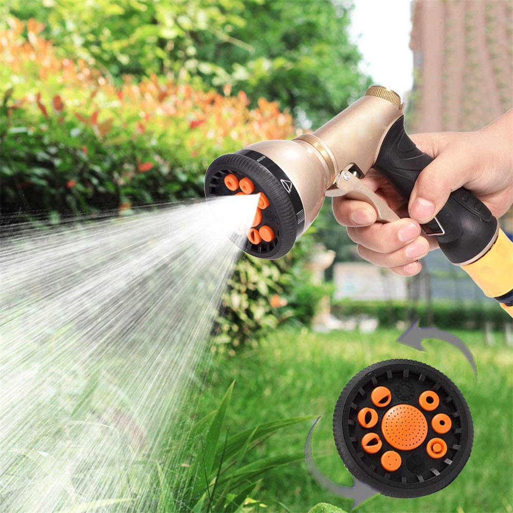 Heavy Duty Metal Garden Hose Nozzle Spray Gun - 9 Adjustable Watering Patterns, High Pressure Water Sprayer with Comfort Grip - Perfect for Car Washing, Lawn Watering, Pet Bathing, and Outdoor Cleaning