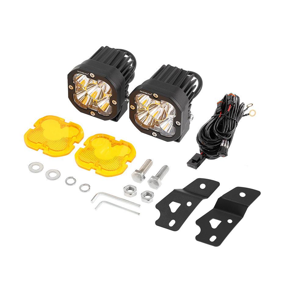 80W 9600LM 3 Inch LED Pod Lights - White & Yellow Combo with A-Pillar Mounting Bracket for 2021-2022 Ford Bronco 2/4 Door - Off-Road, Fog, Ditch & Trail Lighting