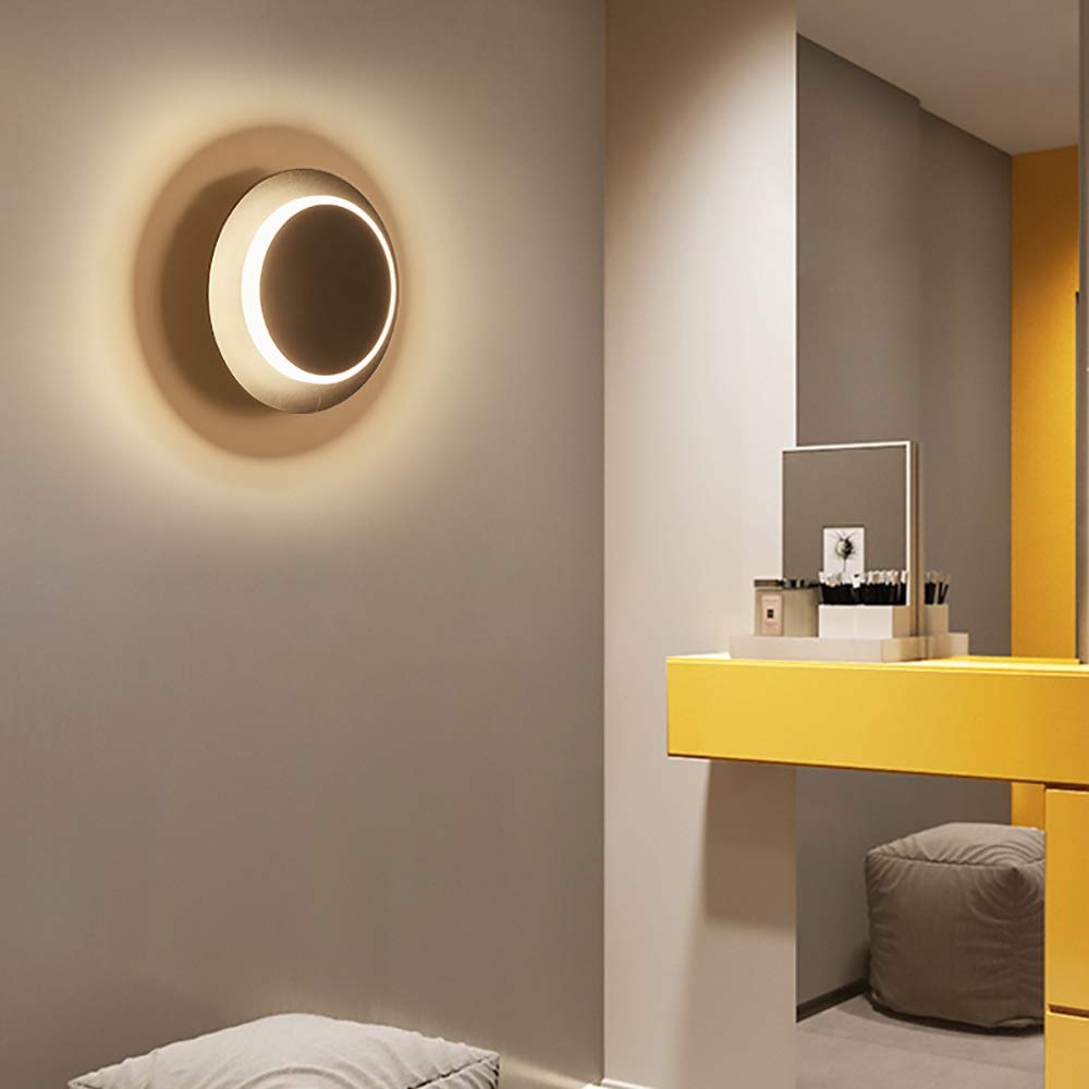 Modern LED Wall Sconce - Adjustable Acrylic Wall Light Fixture for Living Room, Bedroom, Hallway - Flexible Plate, Cool White Round Design (110-240V, 3000K-18W) - Perfect for Ambient Lighting in Home Decor and Commercial Spaces